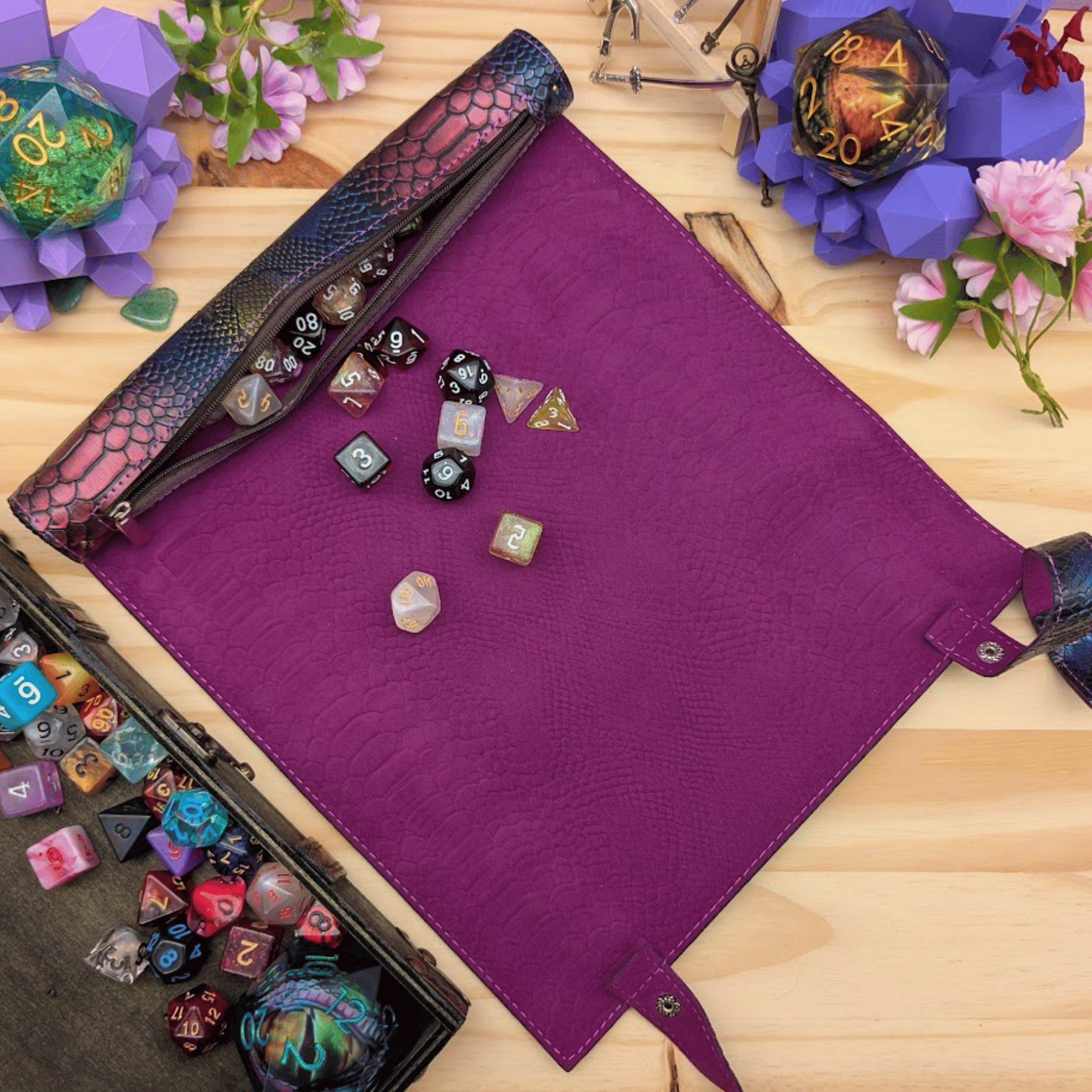PU Leather Scroll Dice Tray/Bag