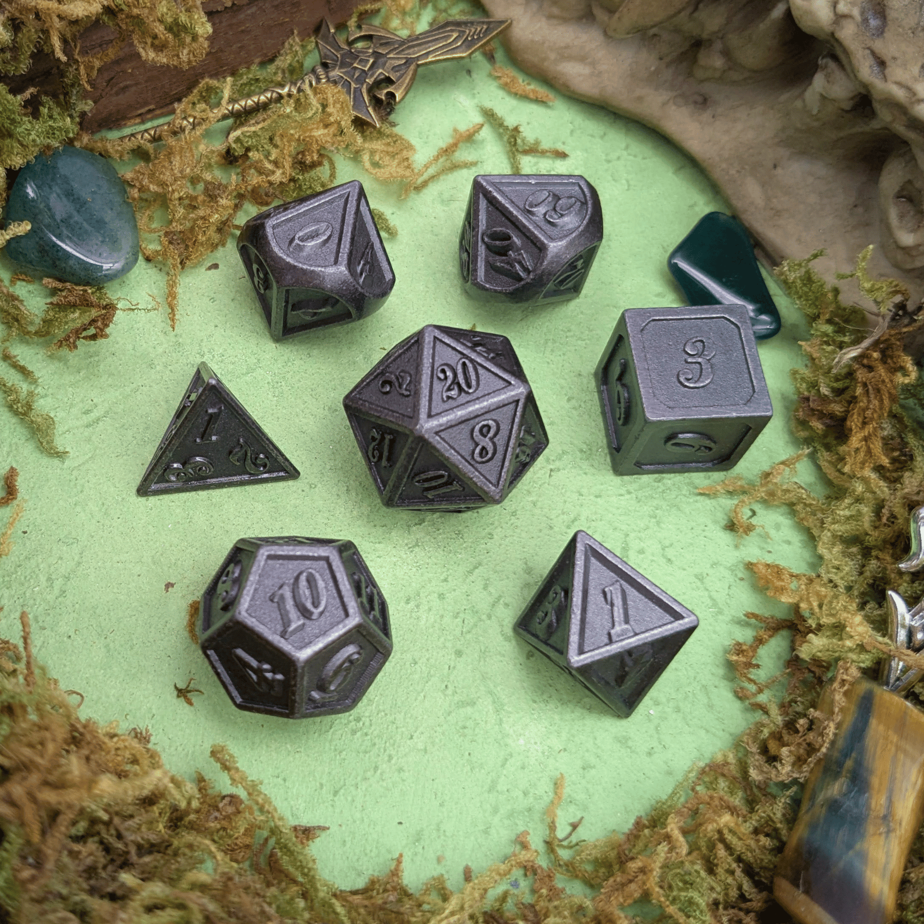 Full Silver Metal Dice Set