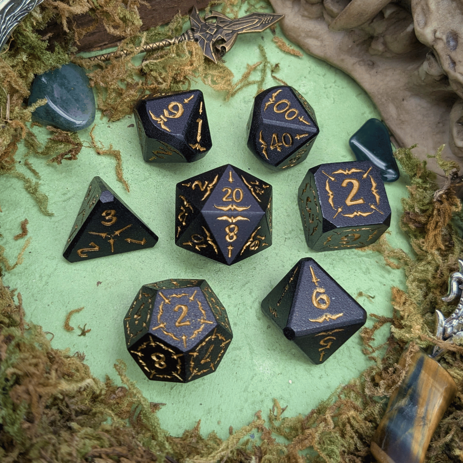 Arcana Obscura | Arcana Black and Gold Metal Dice Set