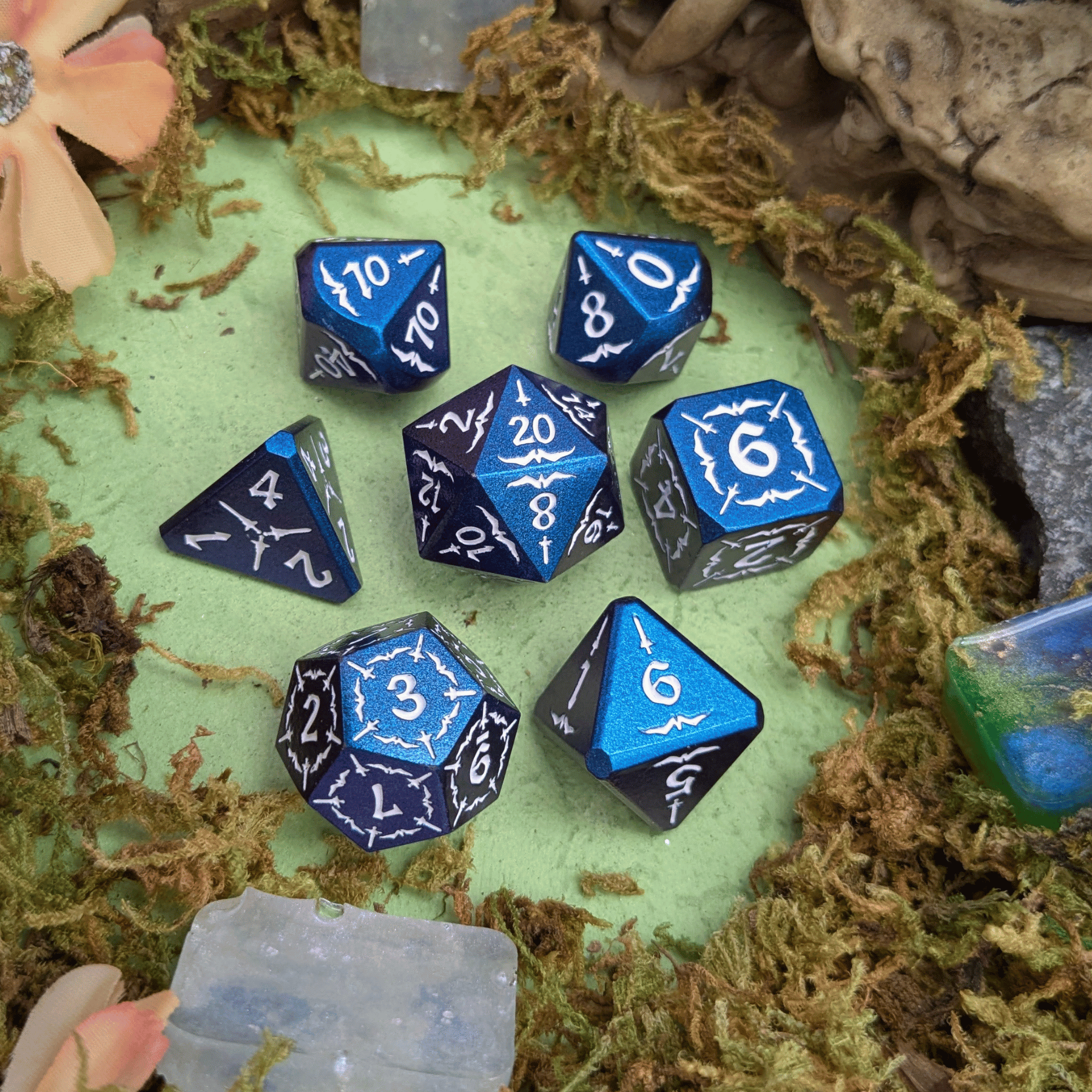 Astral Veil Arcana | Blue & White Metal Arcana Dice Set
