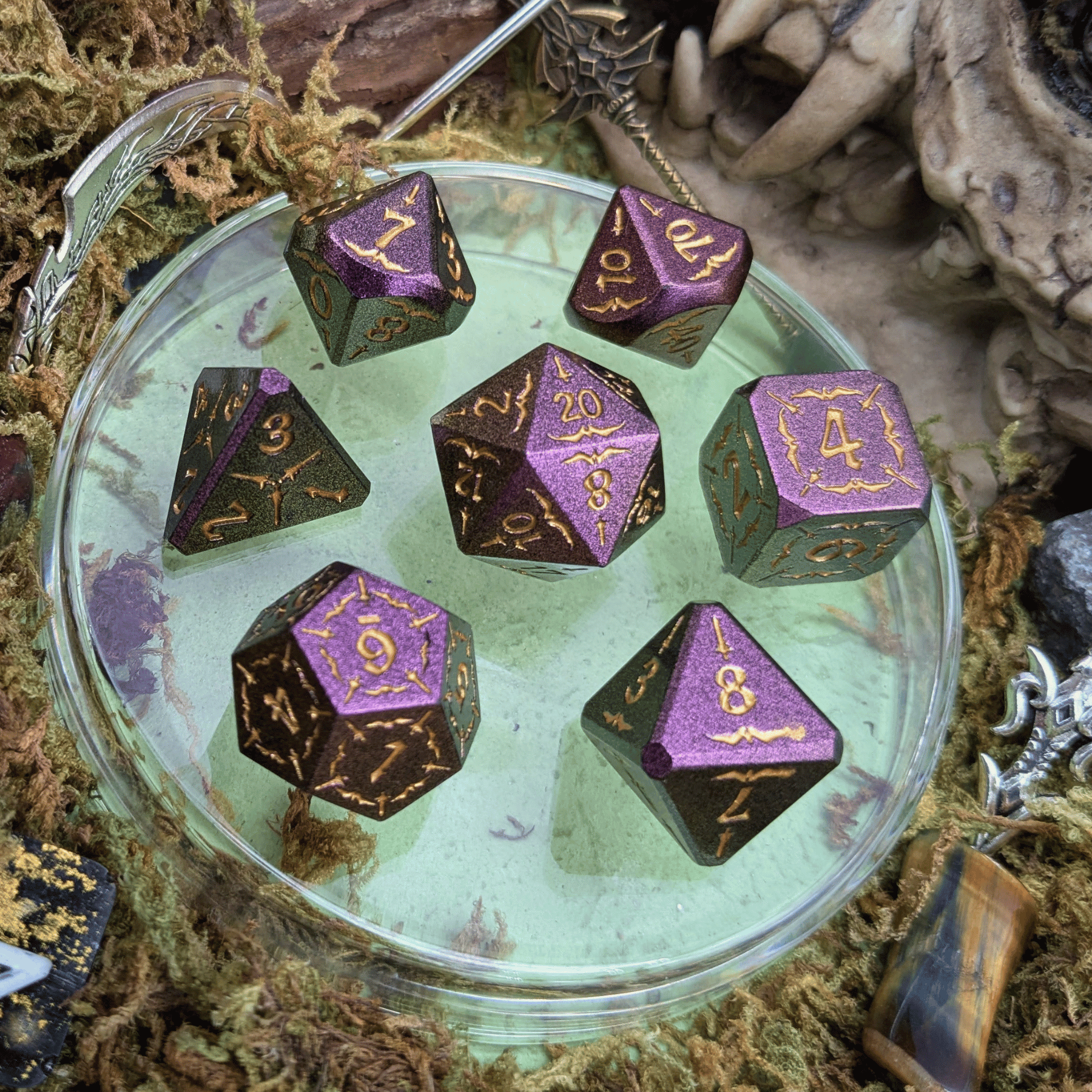 Arcana Purple and Gold Metal Core Dice Set