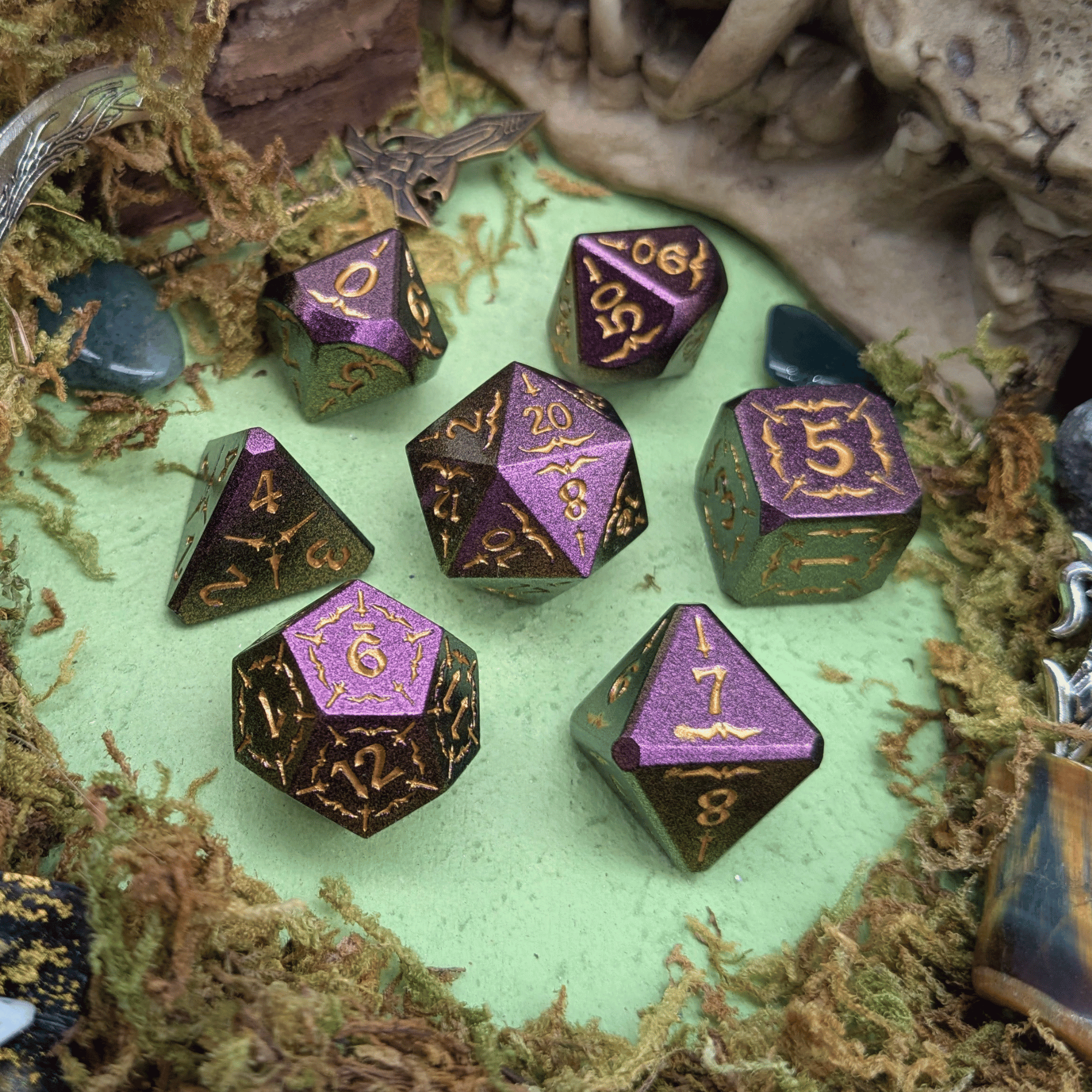 Arcana Purple and Gold Metal Core Dice Set