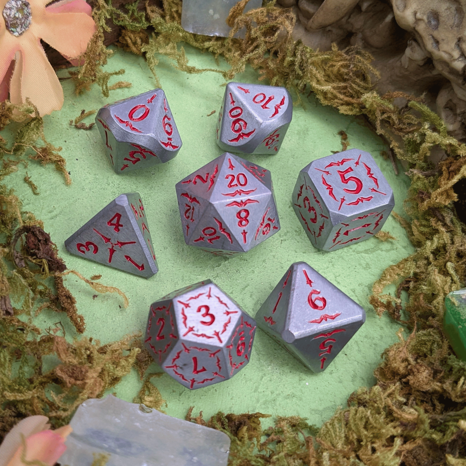 Emberforged Cleaver | Silver & Red Metal Arcana Dice Set