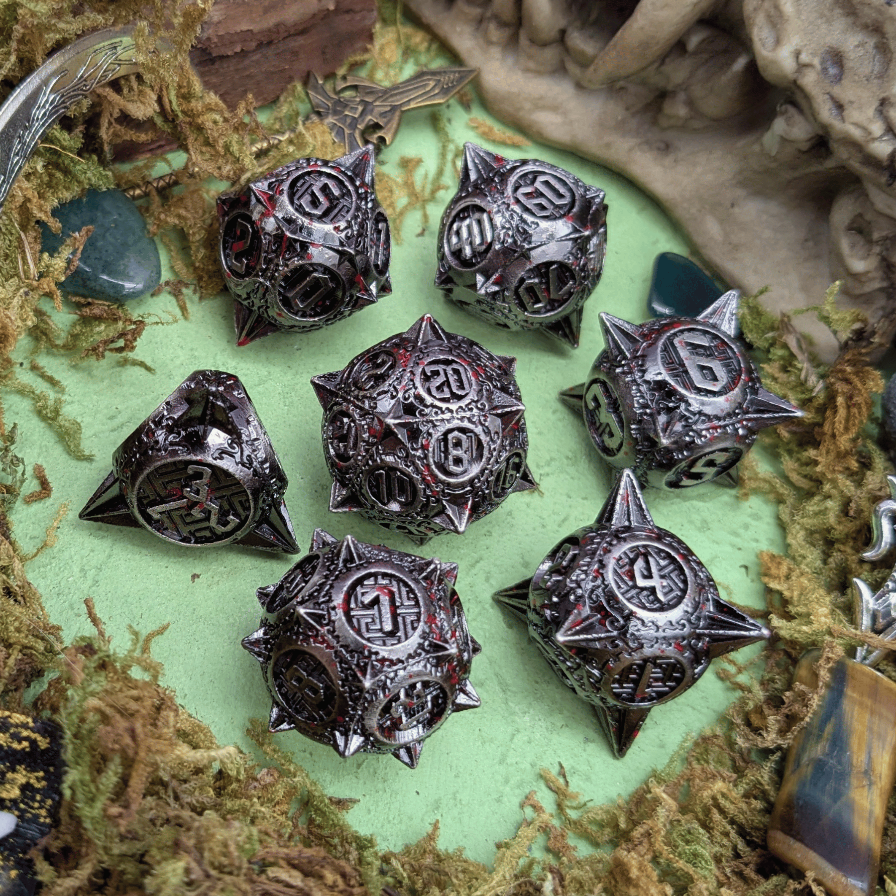 The Executioner’s Throw | Caltrops Splatter Metal Dice