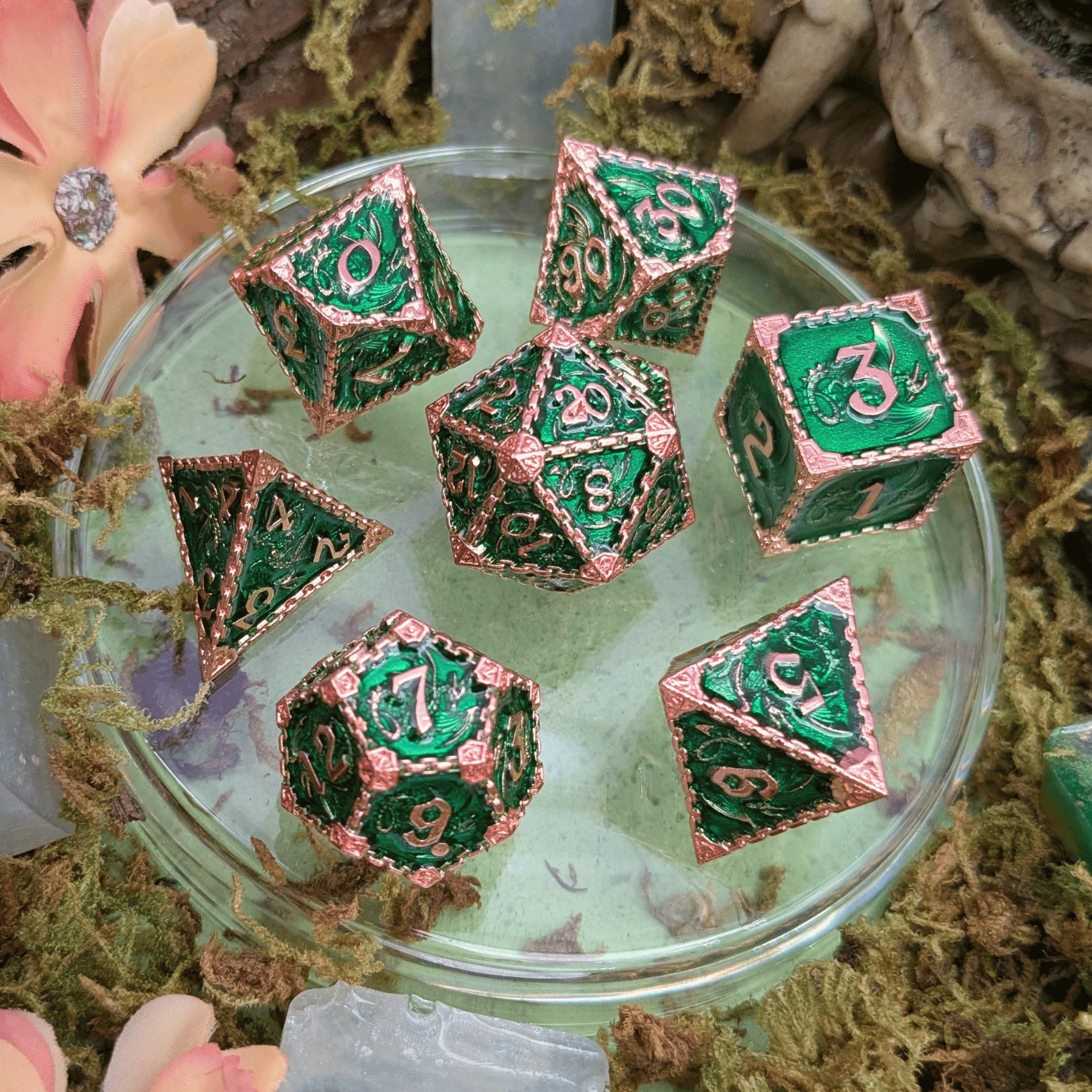 Dragon Green and Copper Metal Core Dice Set