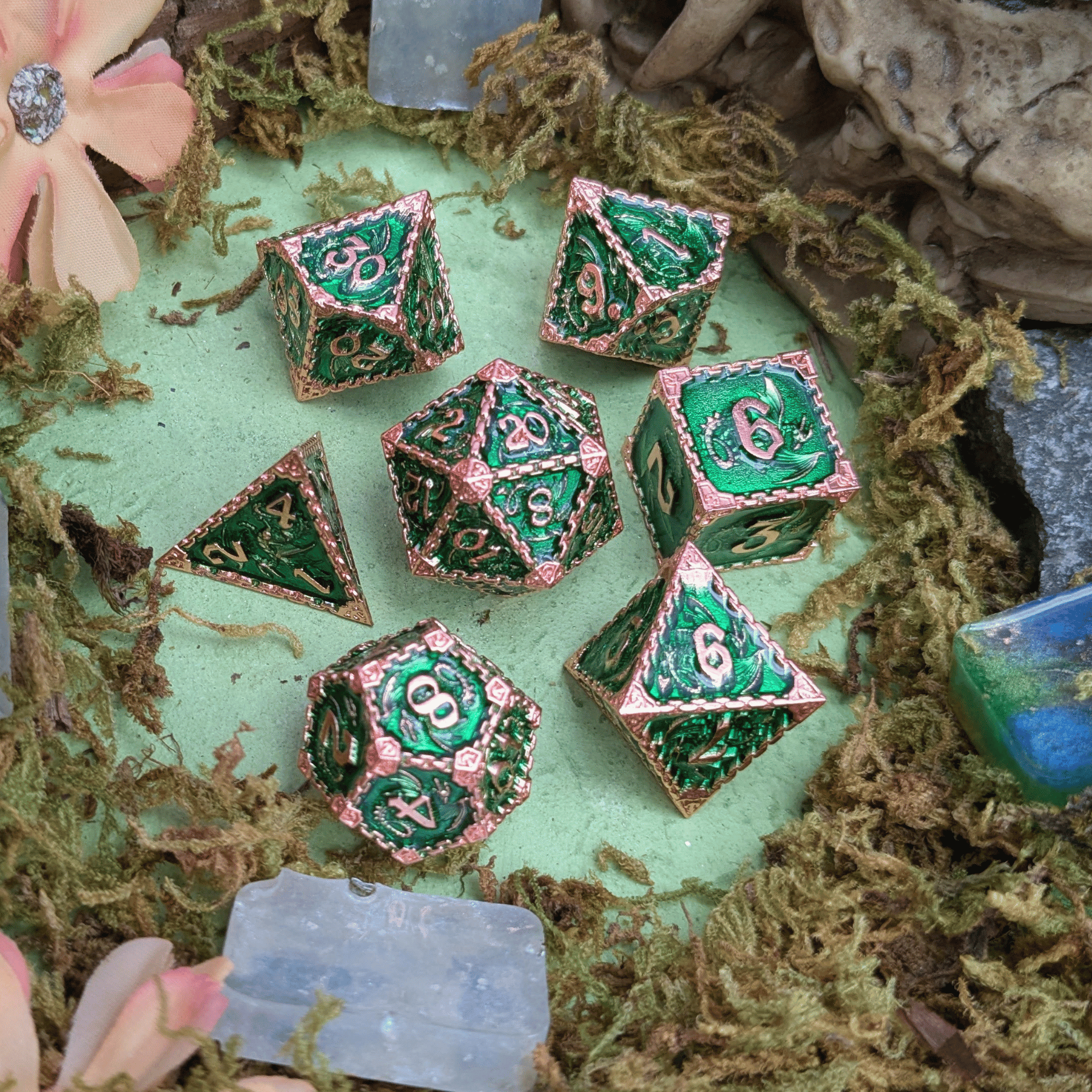 Dragon Green and Copper Metal Core Dice Set