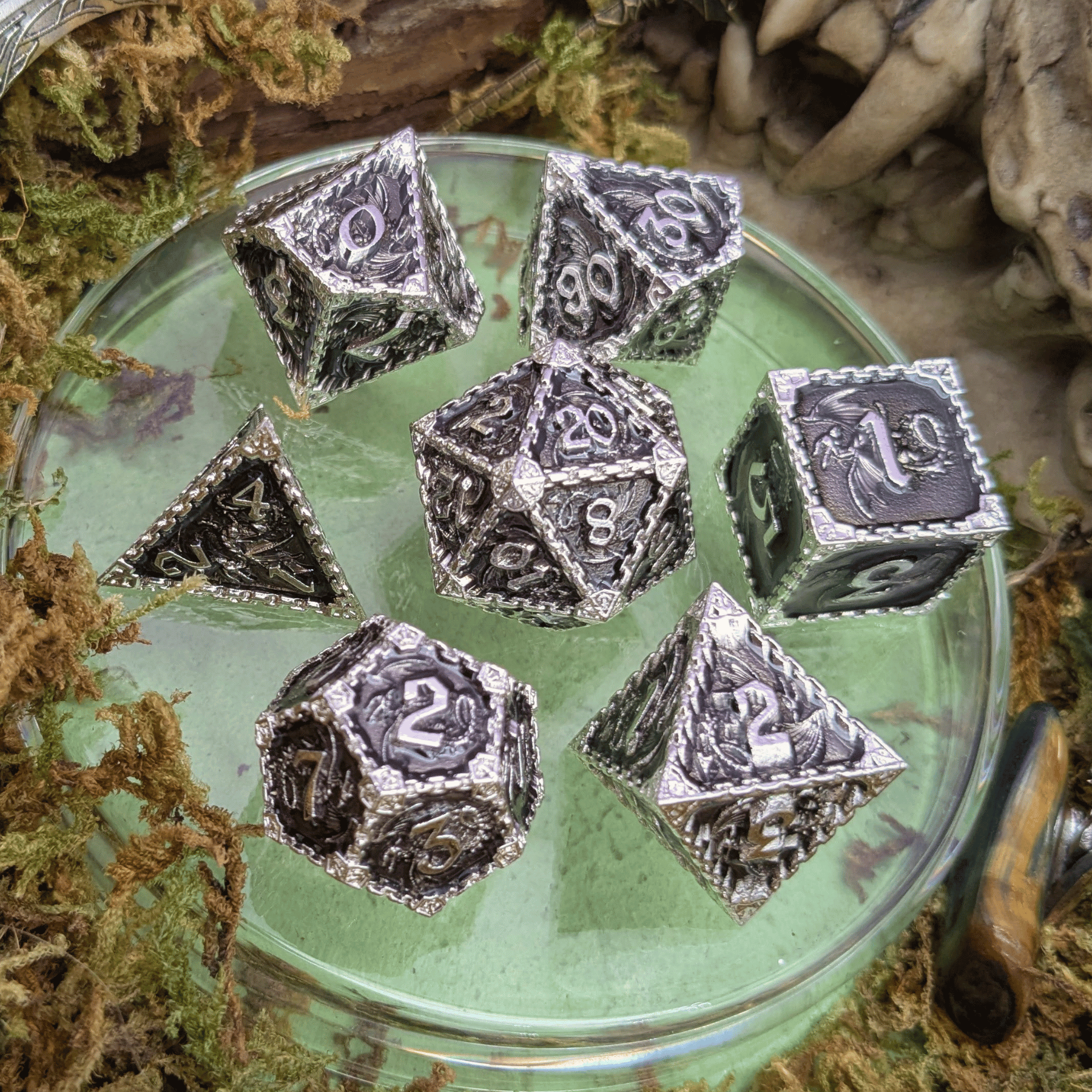 Dragon Black and Silver Metal Core Dice Set
