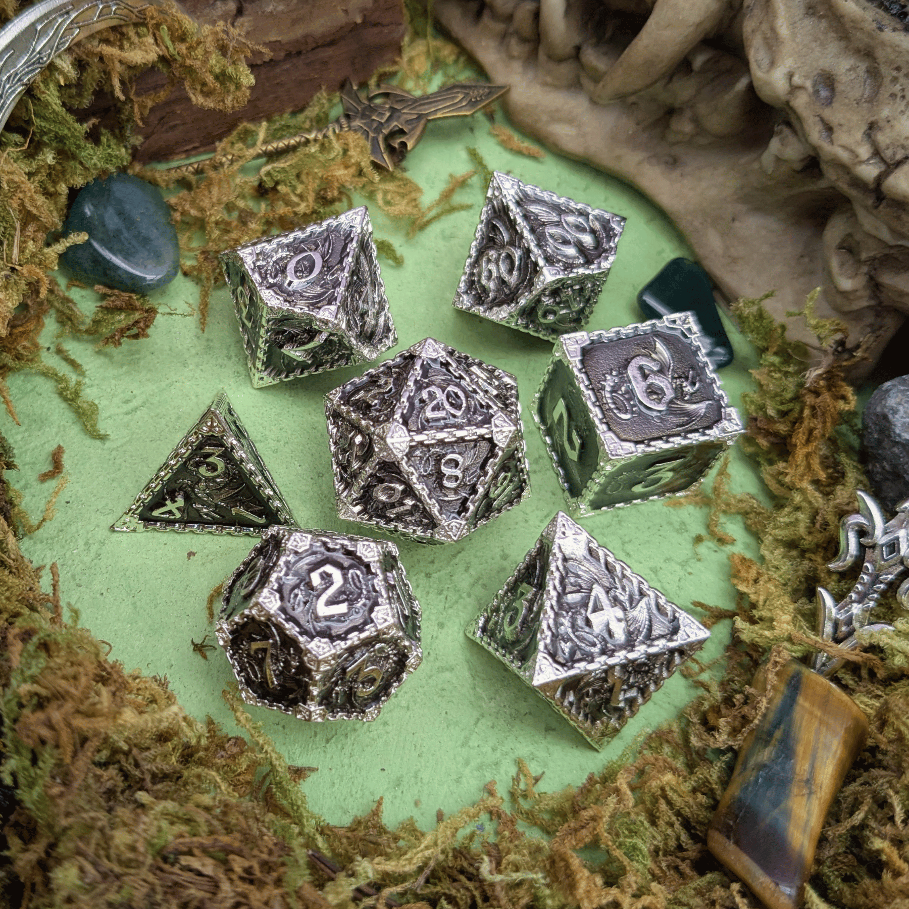 Dragon Black and Silver Metal Core Dice Set