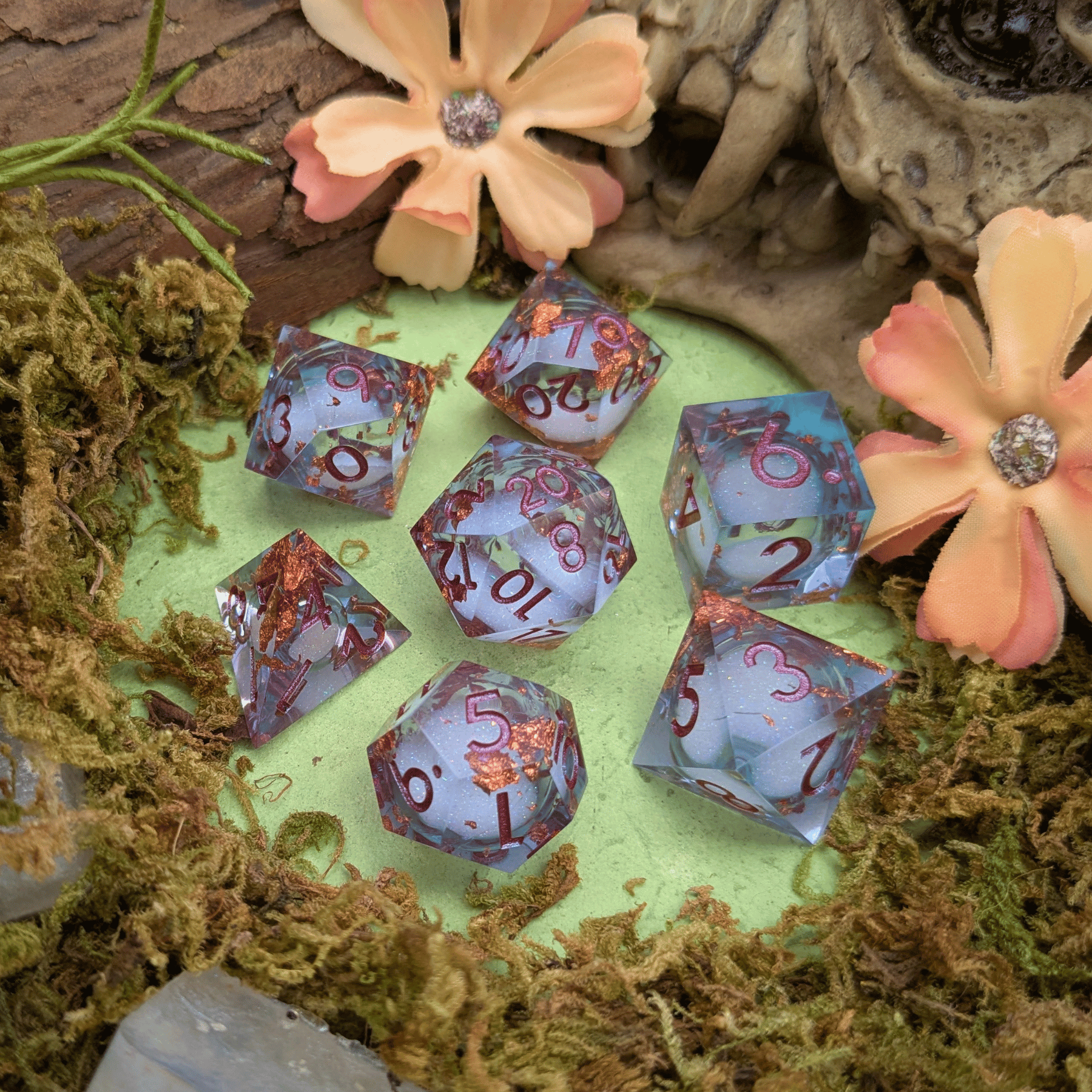 Foil Blue and Bronze Liquid Core Dice Set