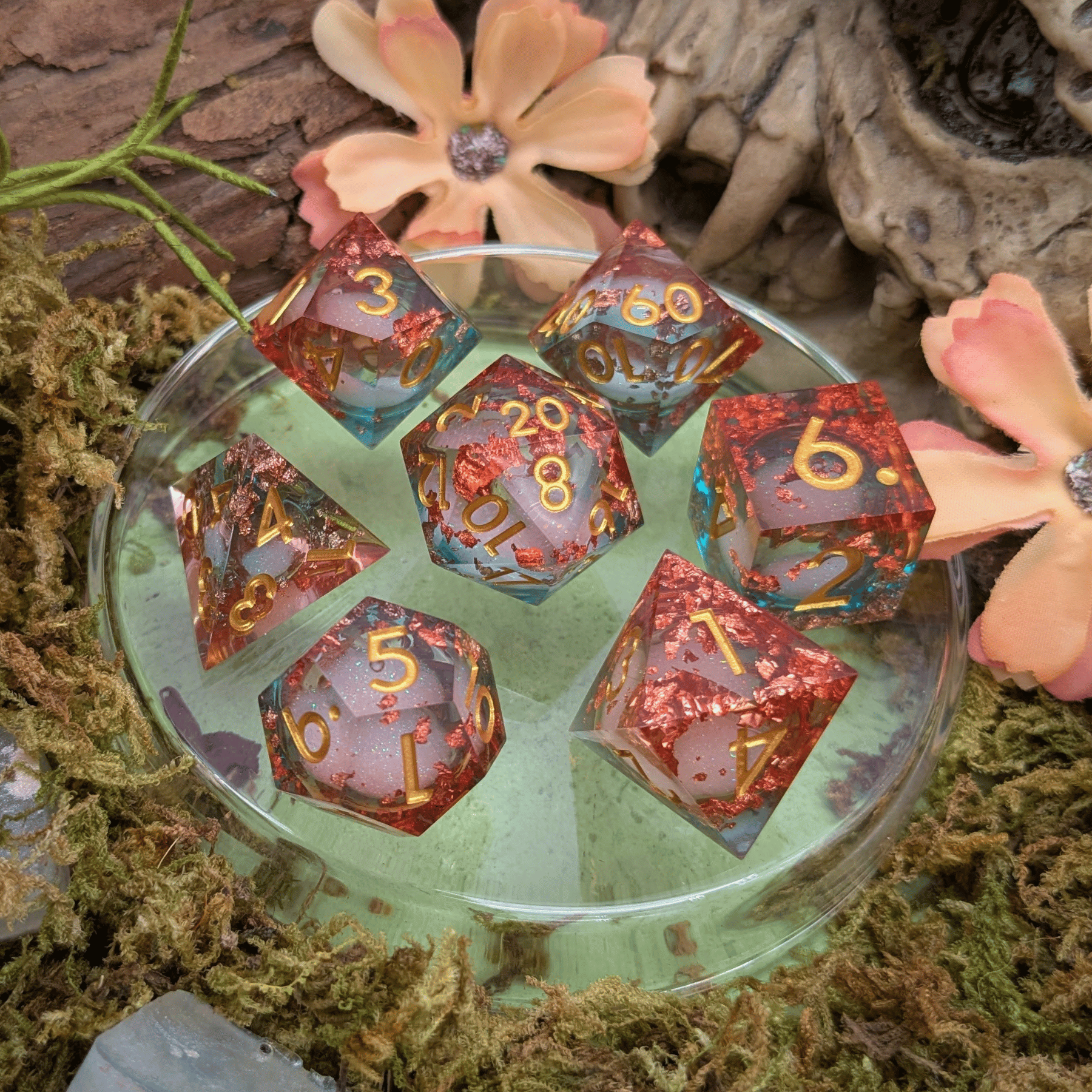 Foil Red and Blue Liquid Core Dice Set