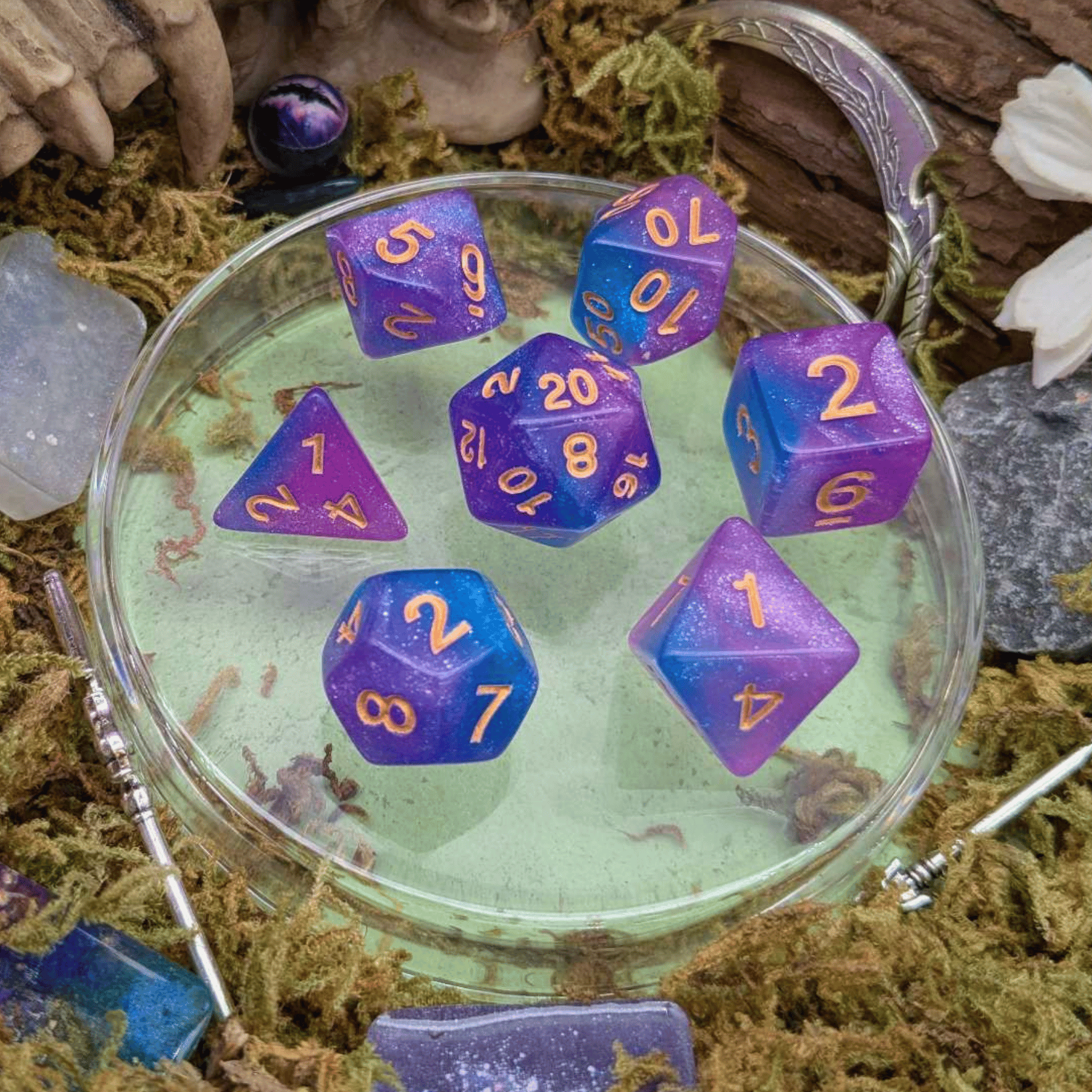 Pink and Blue Galaxy Dice Set