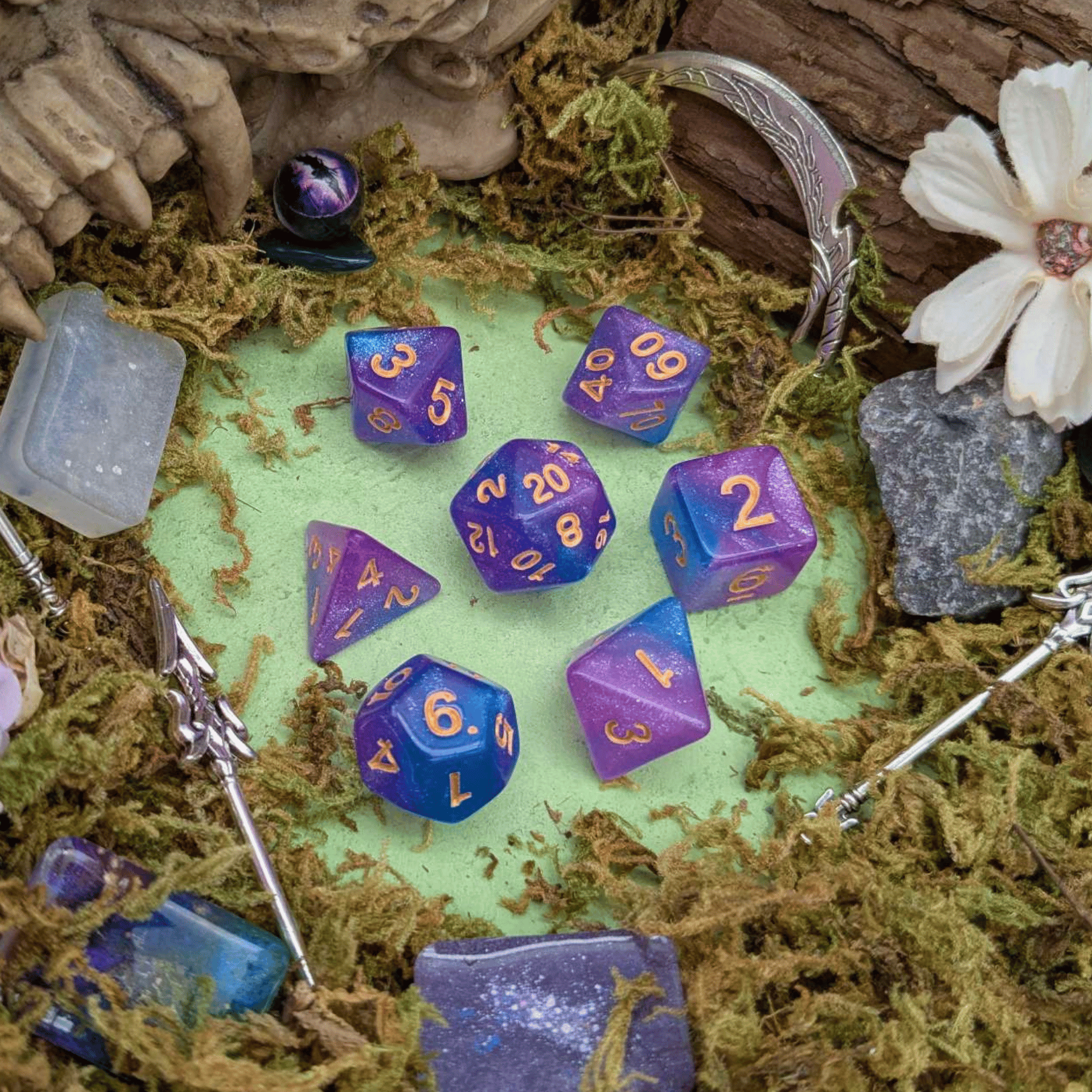 Pink and Blue Galaxy Dice Set