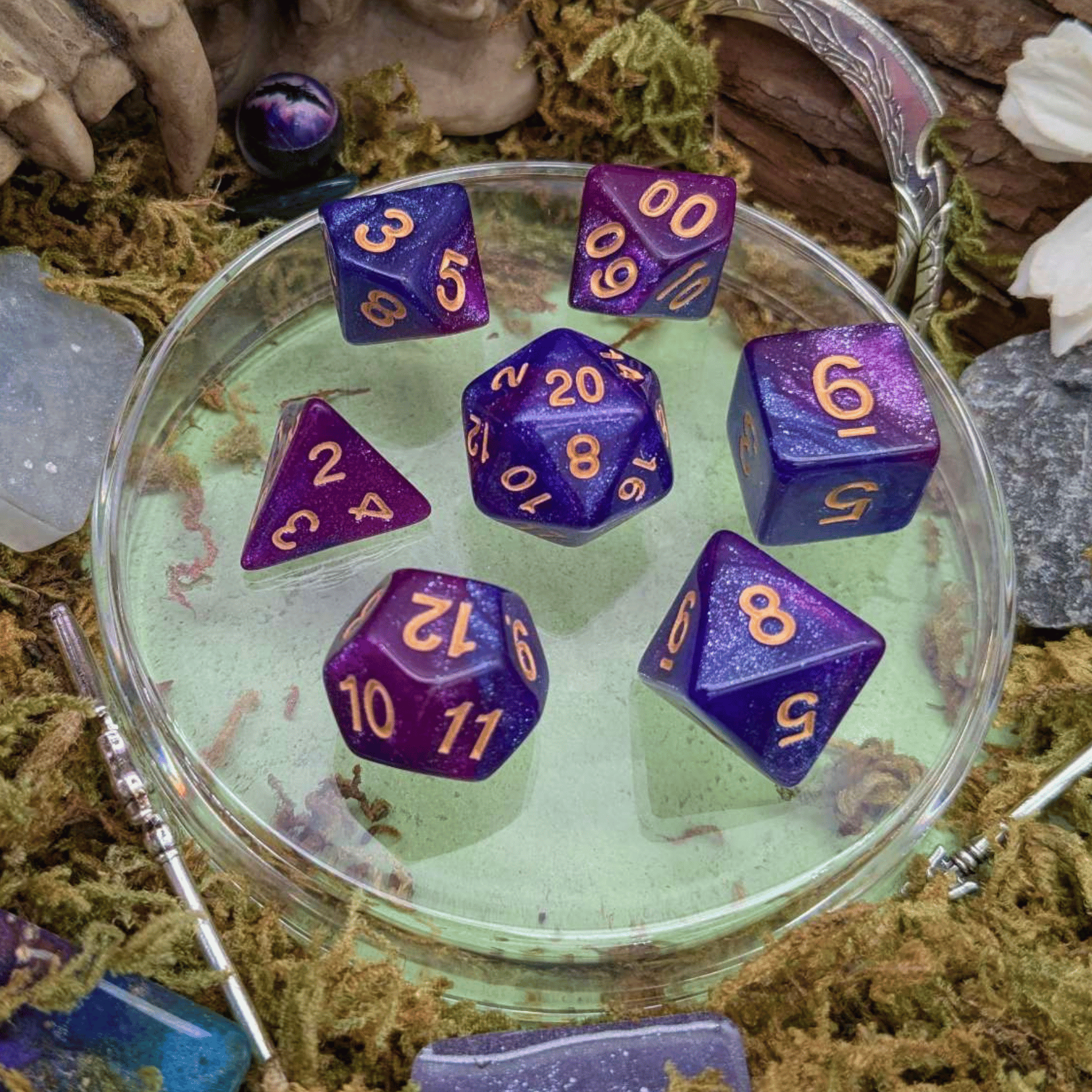 Pink and Purple Galaxy Dice Set