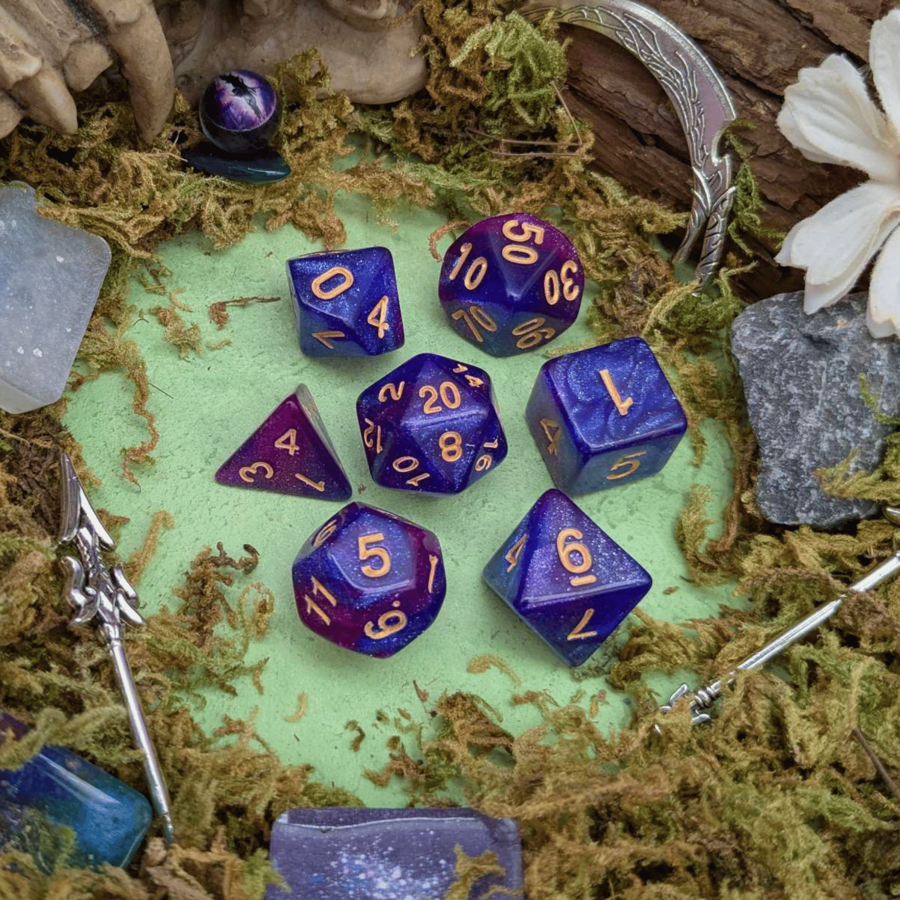 Pink and Purple Galaxy Dice Set