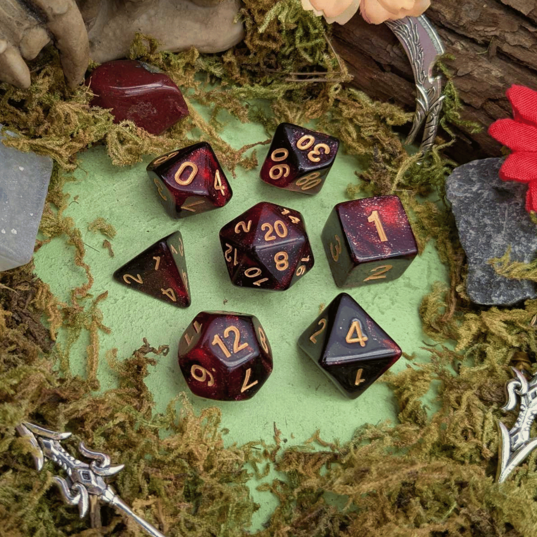 Red and Black Galaxy Dice Set