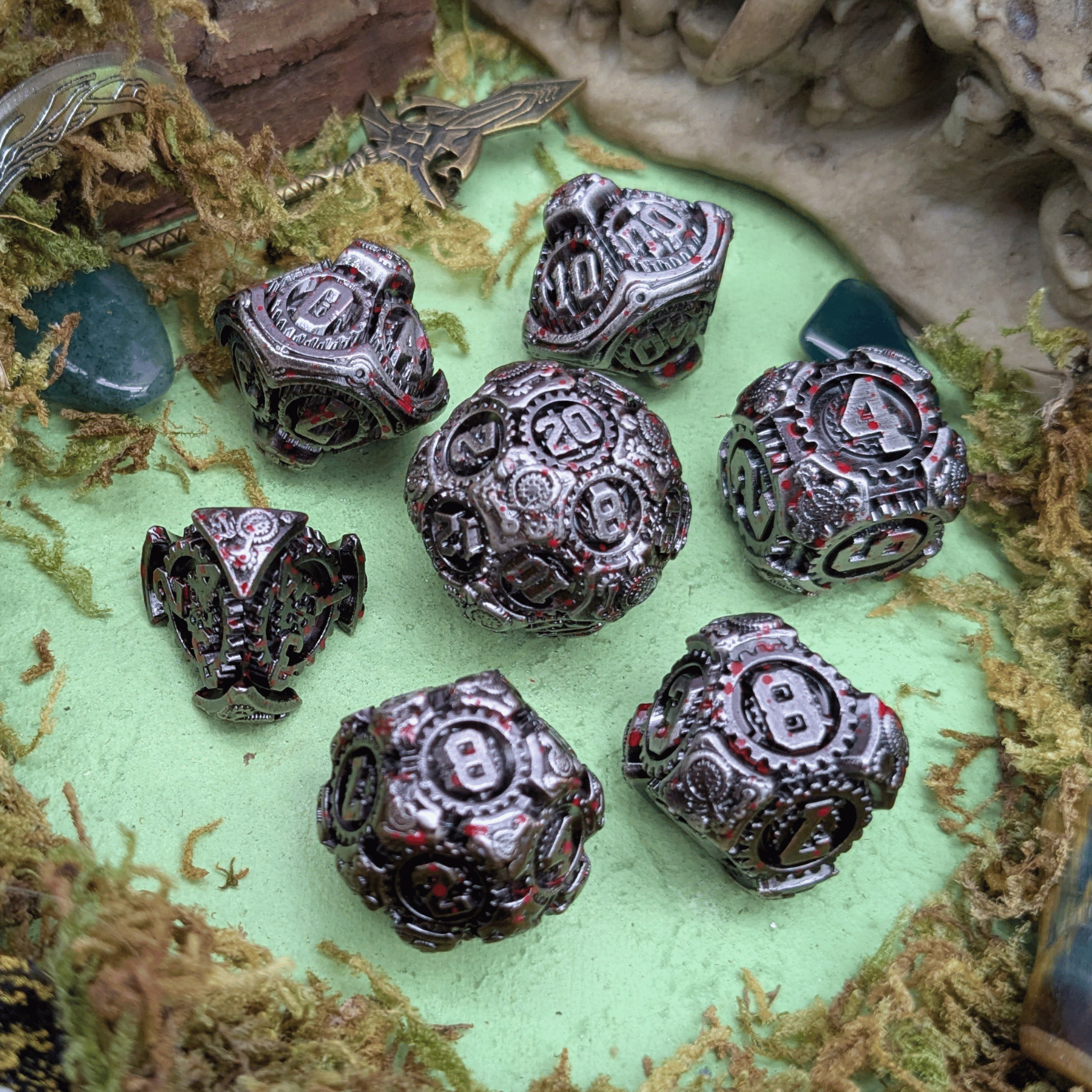 Gears Splatter Metal Core Dice Set