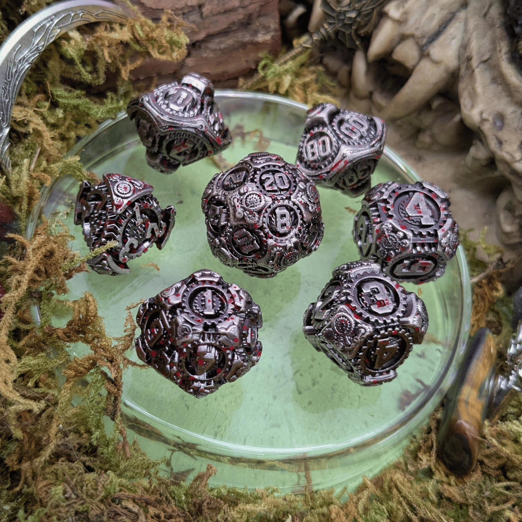 Gears Splatter Metal Core Dice Set