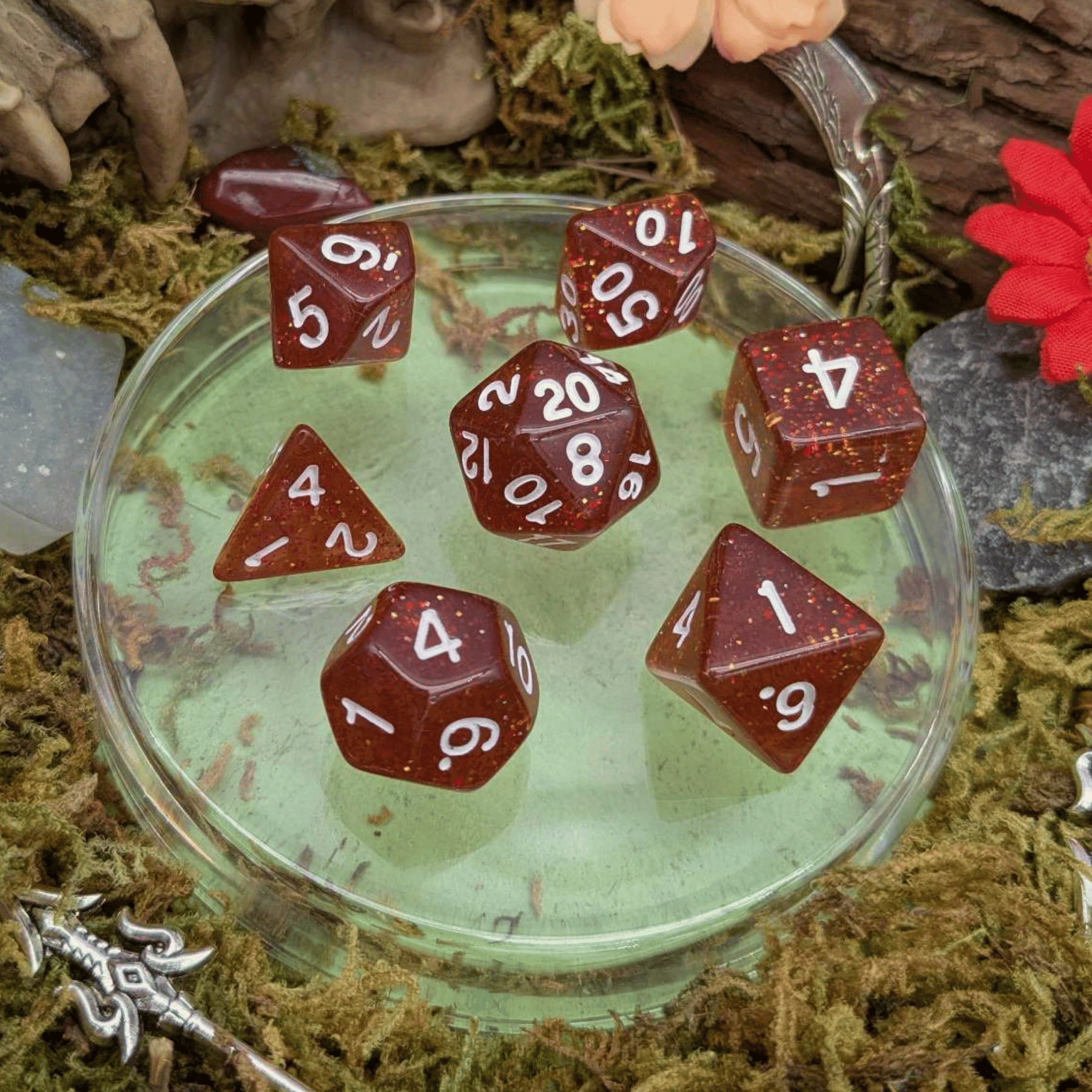 Amber Glitter Dice Set