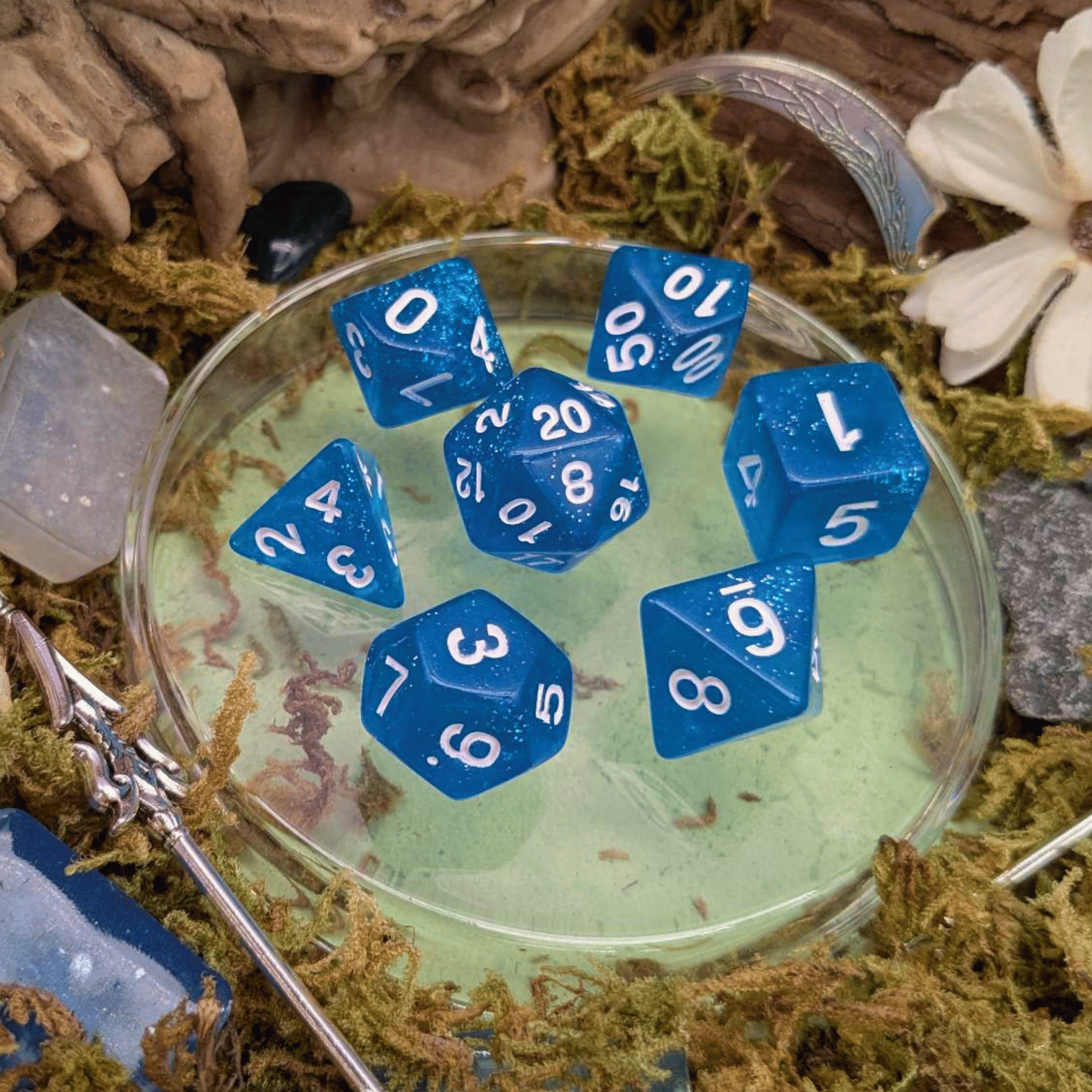 Blue Glitter Dice Set