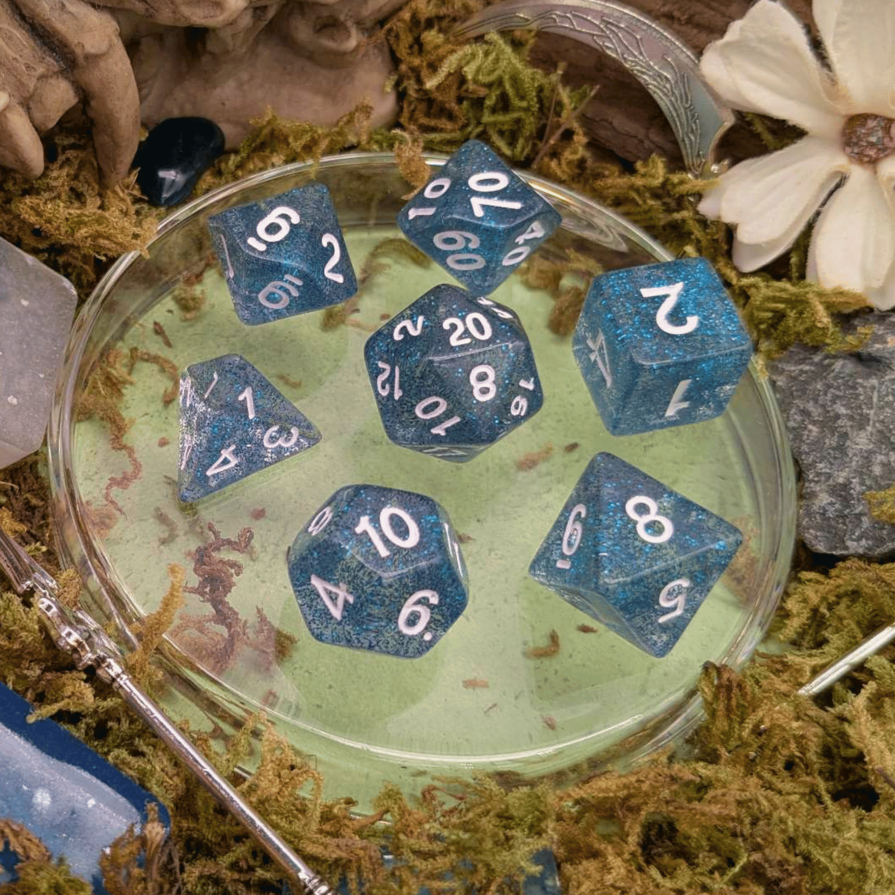 Navy Blue Glitter Dice Set