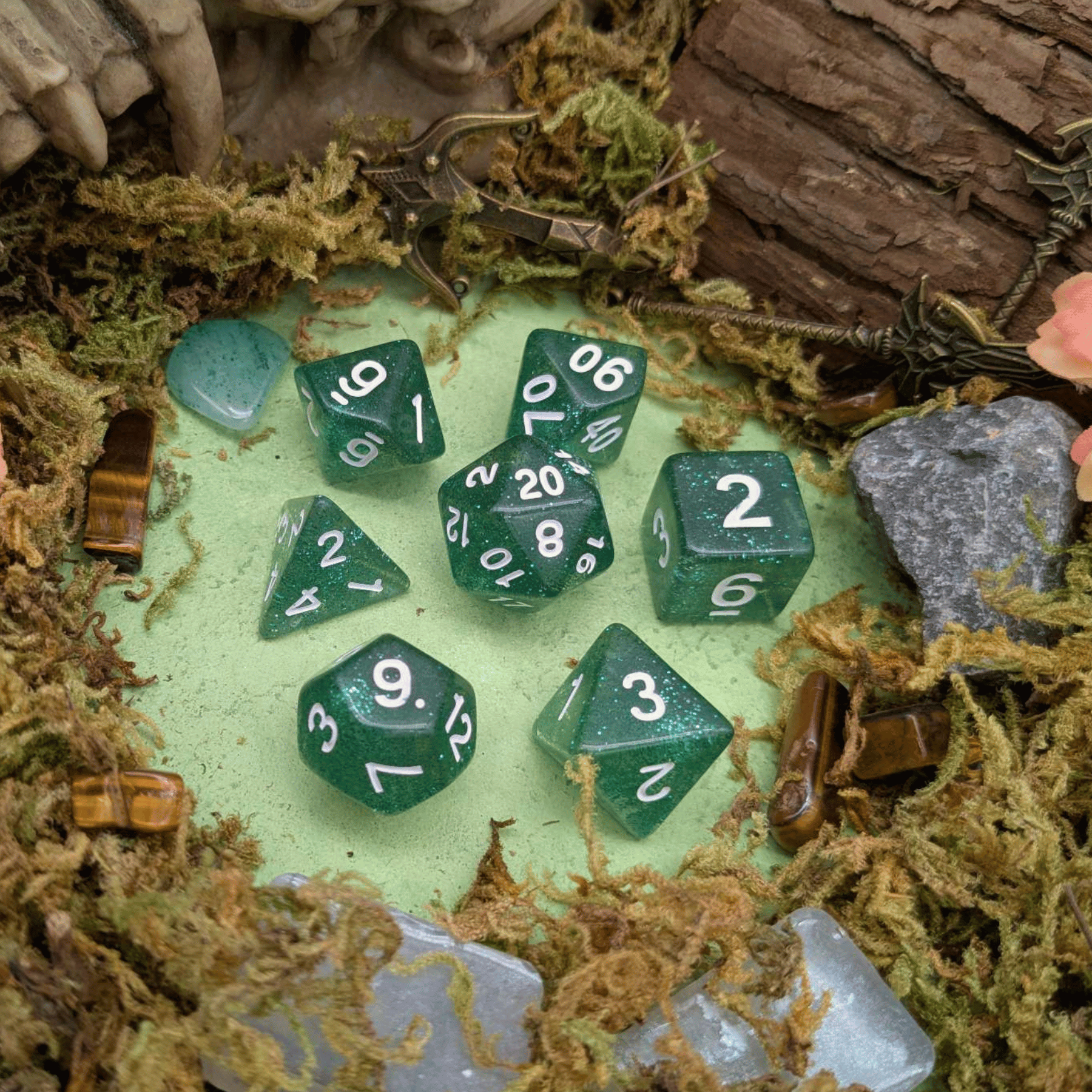 Green Glitter Dice Set
