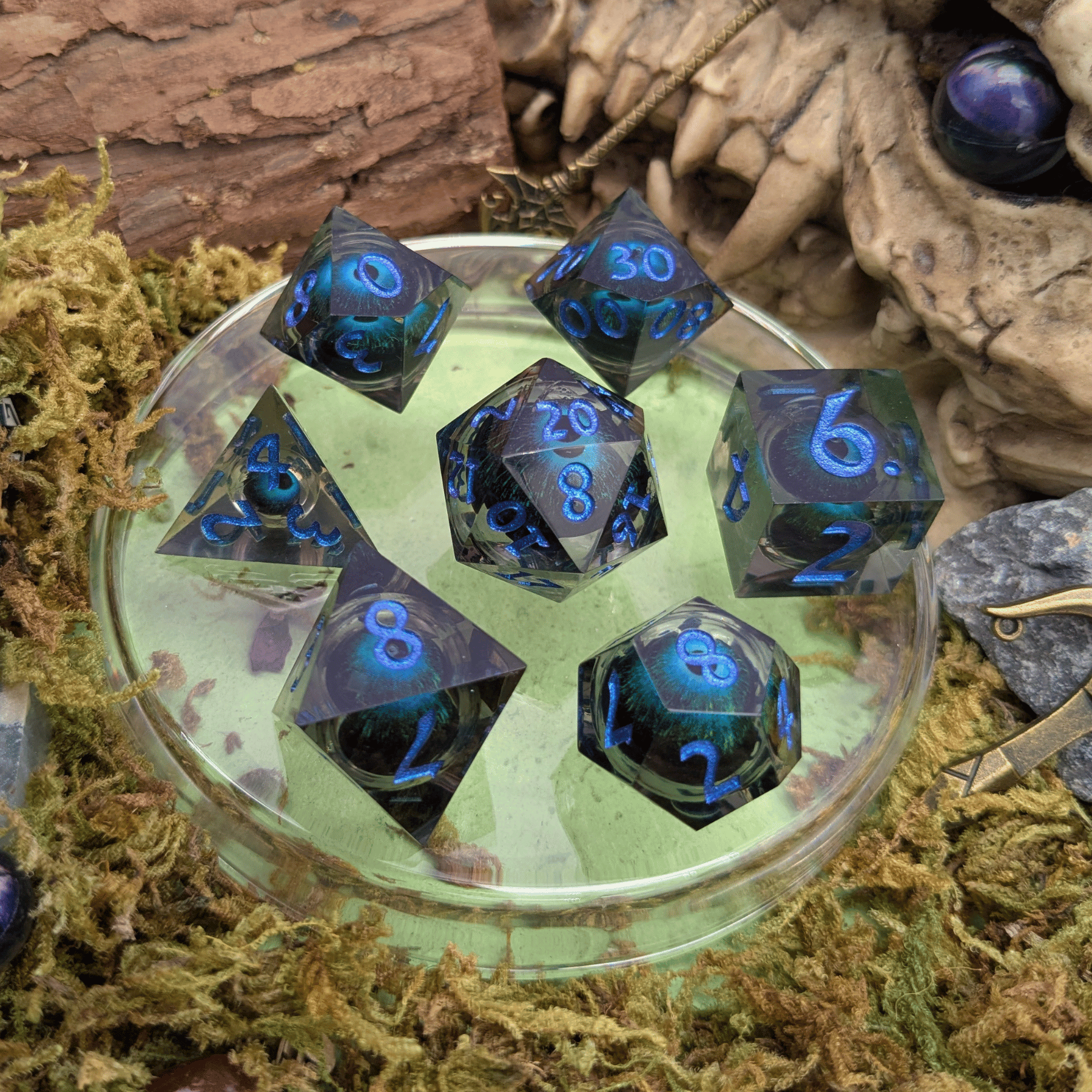 Hydra Eye Blue Liquid Core Dice Set