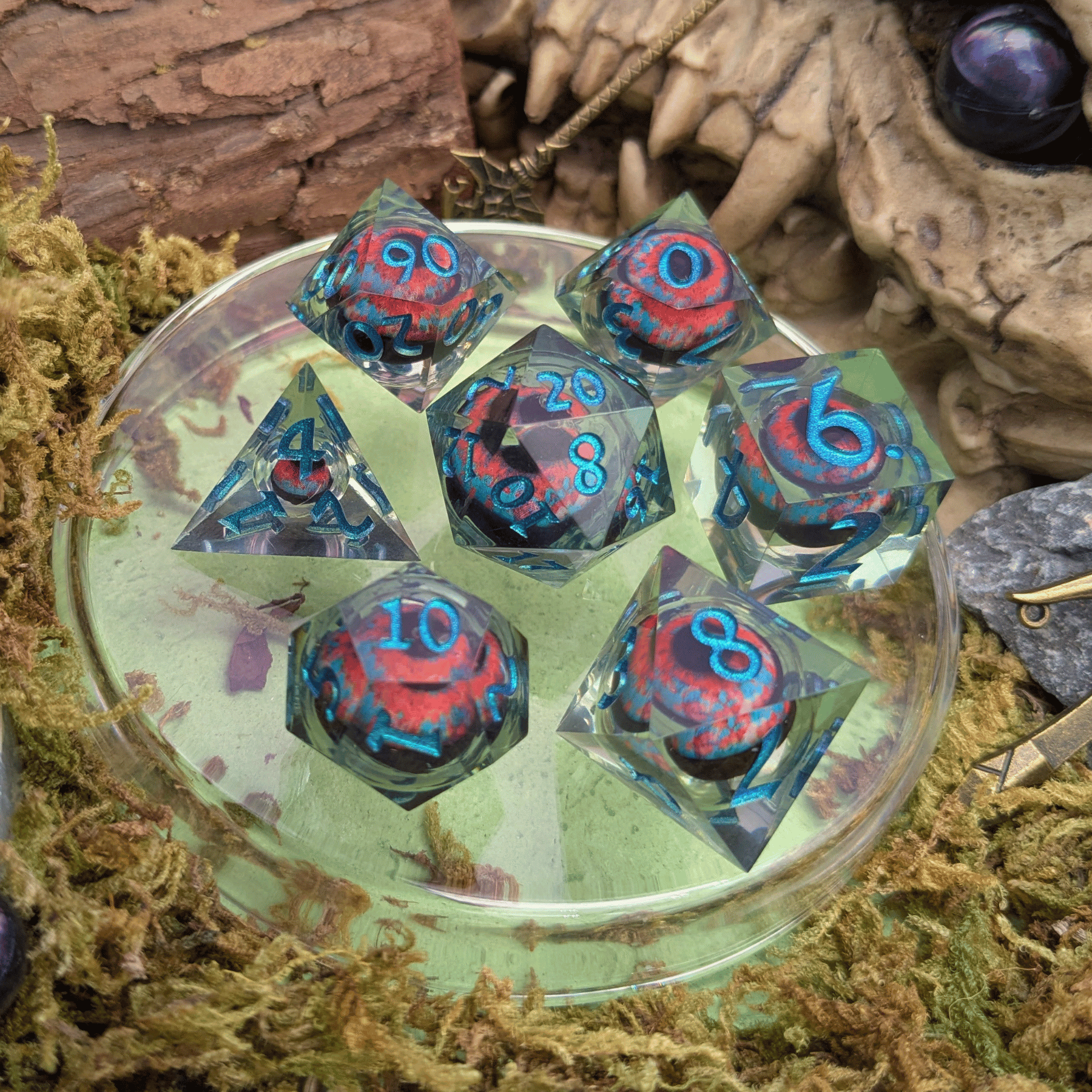 Hydra Eye Blue and Orange Liquid Core Dice Set