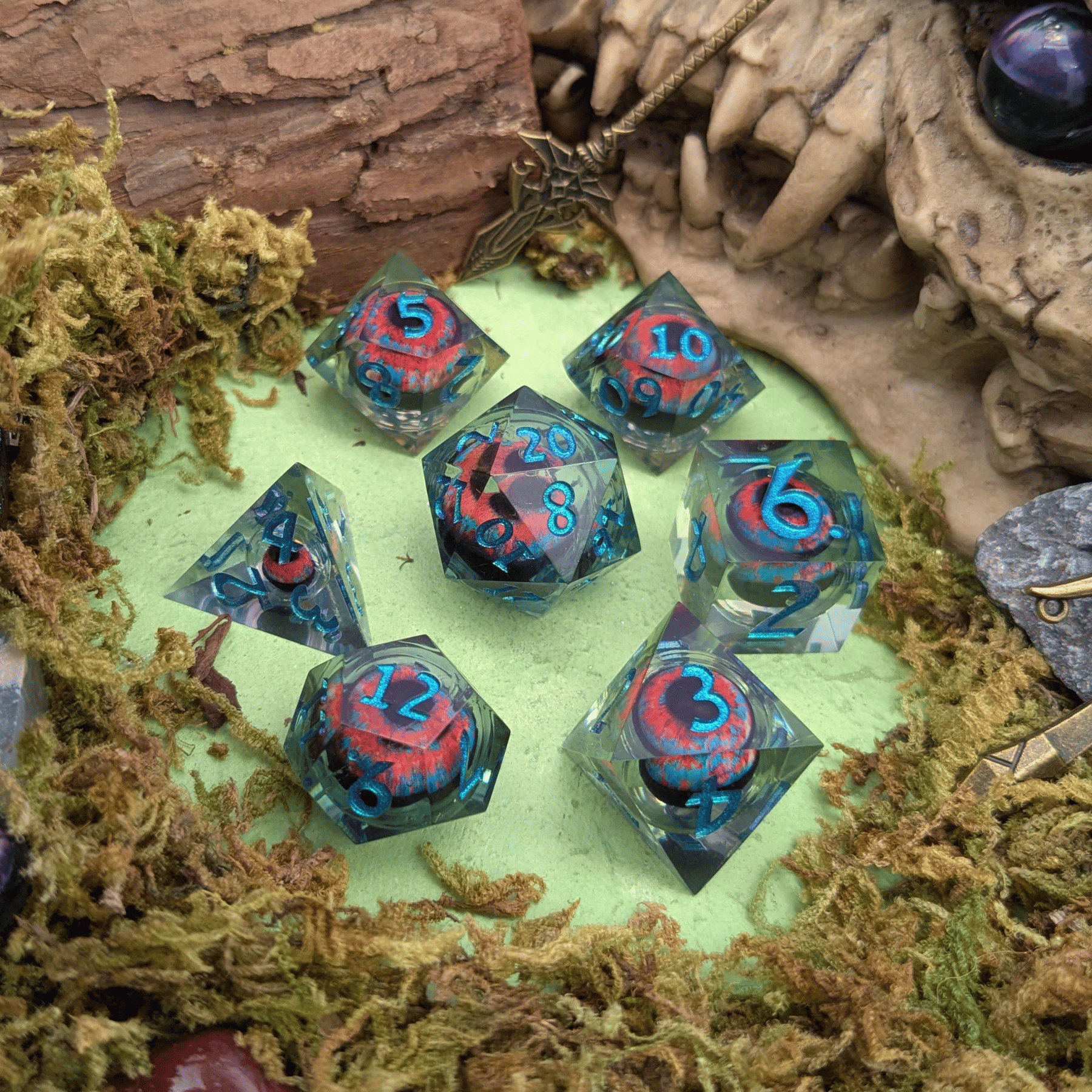 Hydra Eye Blue and Orange Liquid Core Dice Set
