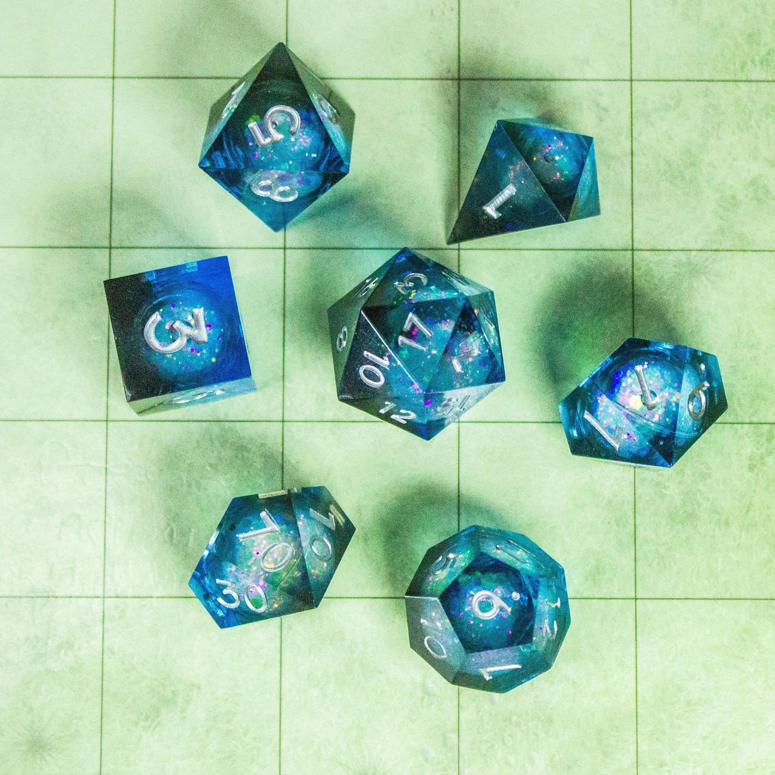 Blue Liquid Core Shimmer TTRPG Dice Set
