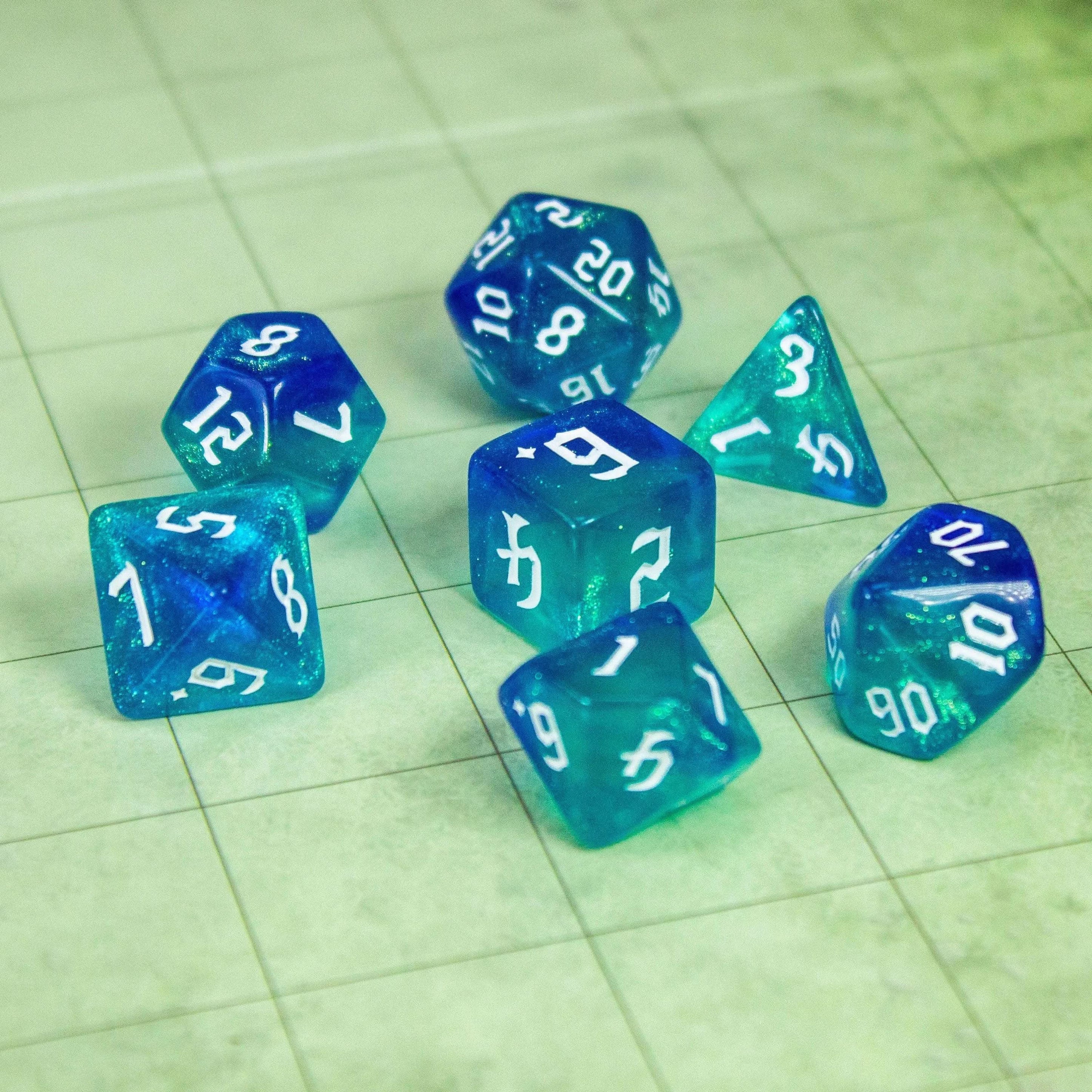 Ocean Fog TTRPG Dice. Channel the ethereal with these captivating, easy to read premium dice. Give your game a bit of sparkle. - MysteryDiceGoblins
