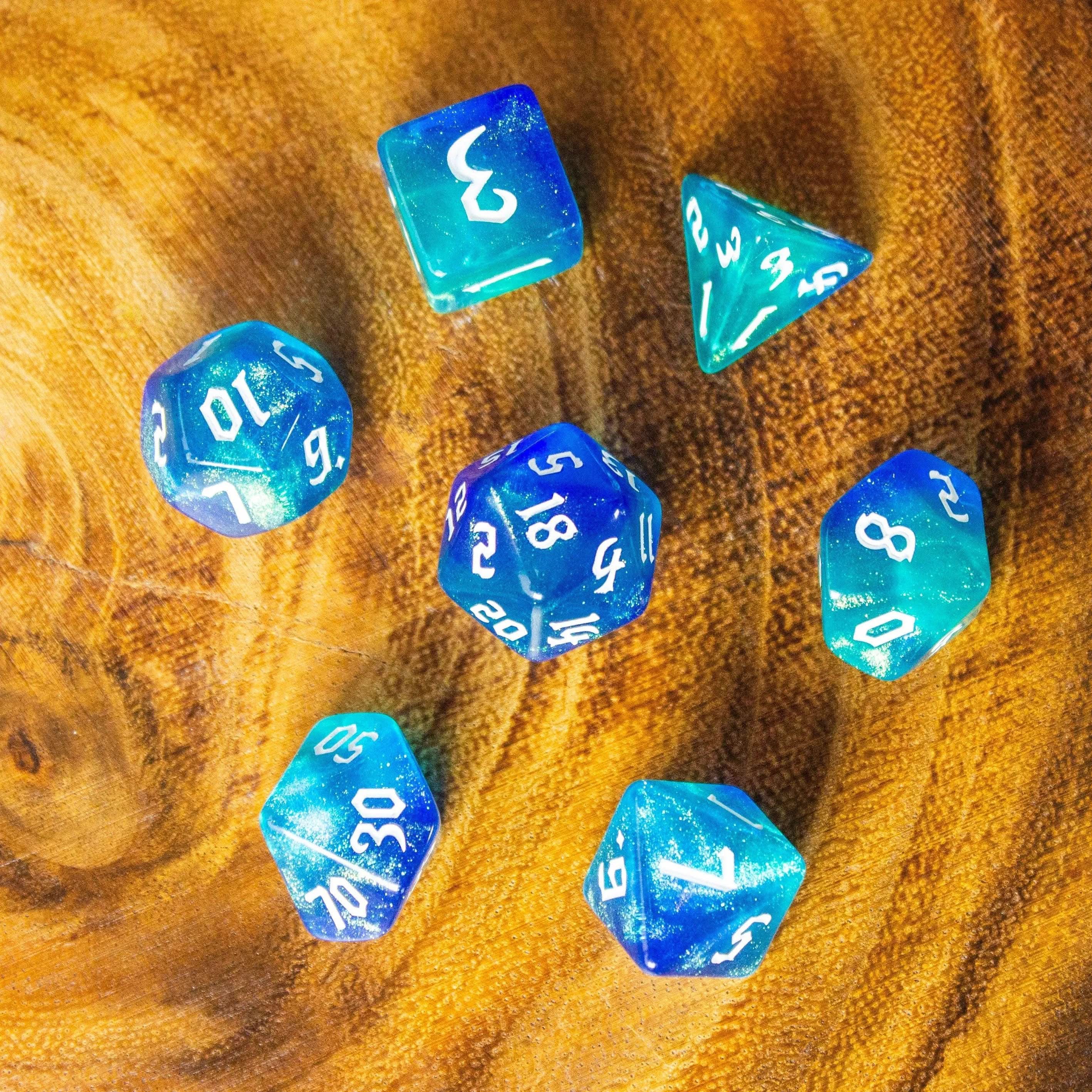 Ocean Fog TTRPG Dice. Channel the ethereal with these captivating, easy to read premium dice. Give your game a bit of sparkle. - MysteryDiceGoblins