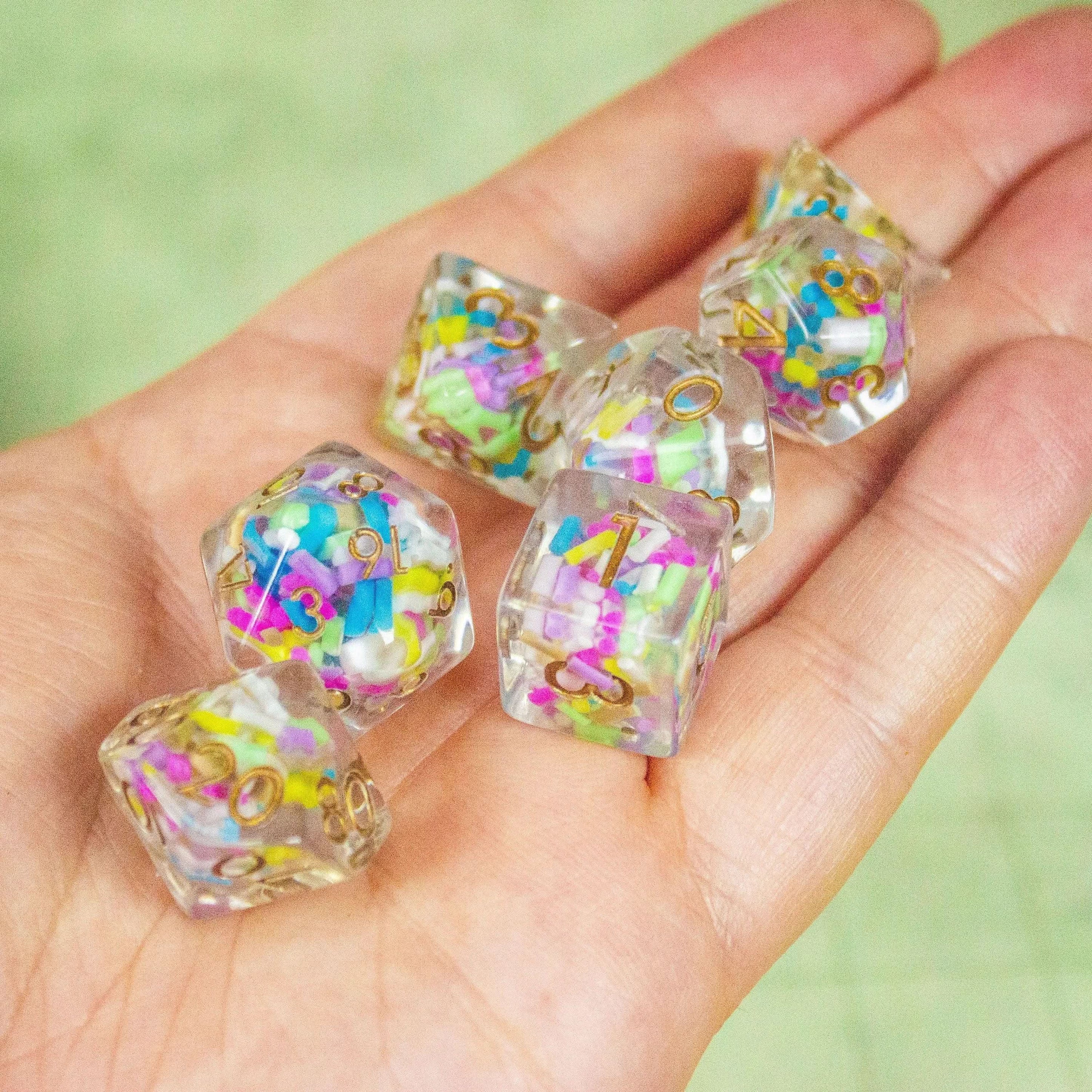 Funfetti TTRPG Dice Set| Transparent See through Dice (7) | Polyhedral Dice - MysteryDiceGoblins