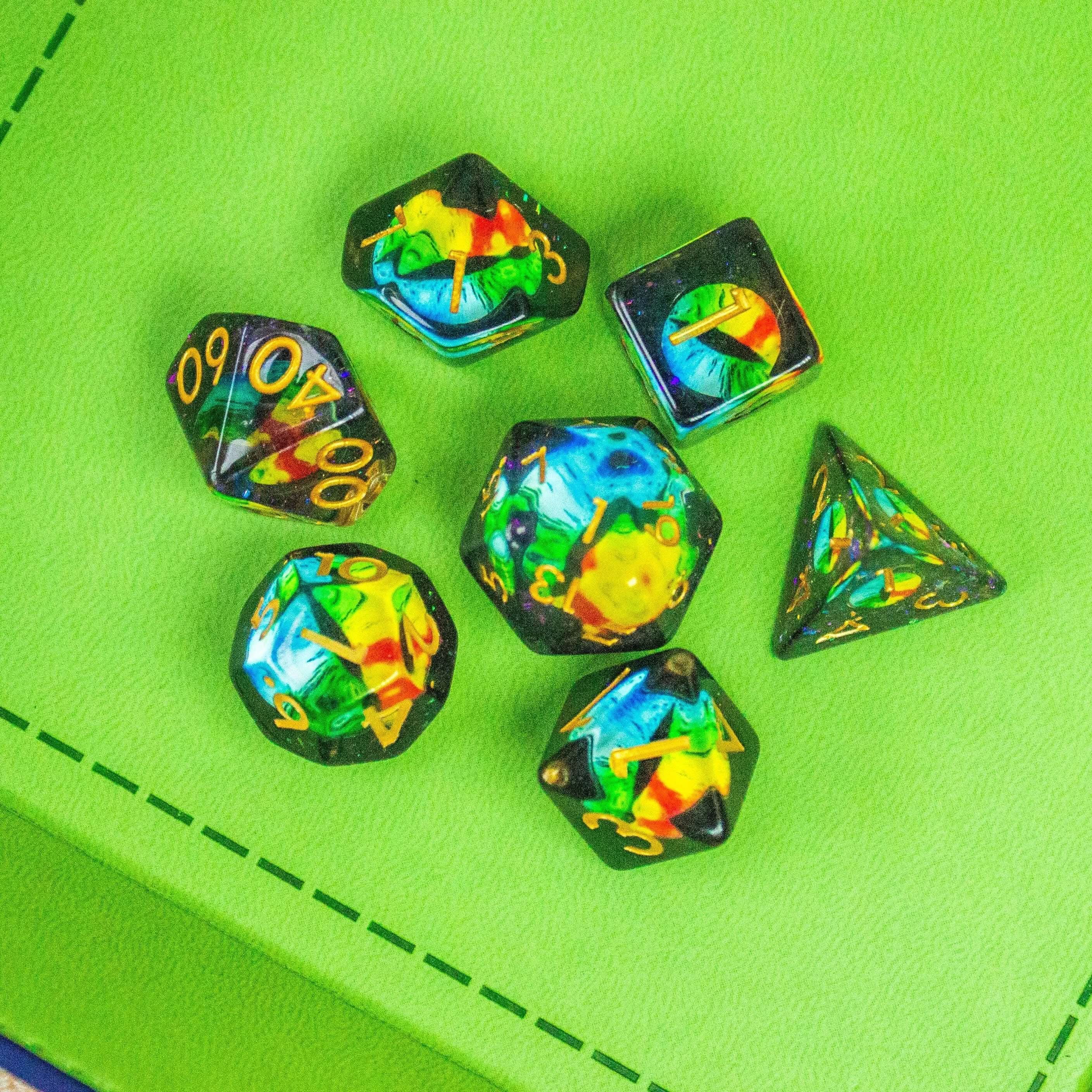 Two Tone Snake Eyes TTRPG Dice, perfect for those Sorcerers who dare to roll the dice in serpentine style! - MysteryDiceGoblins
