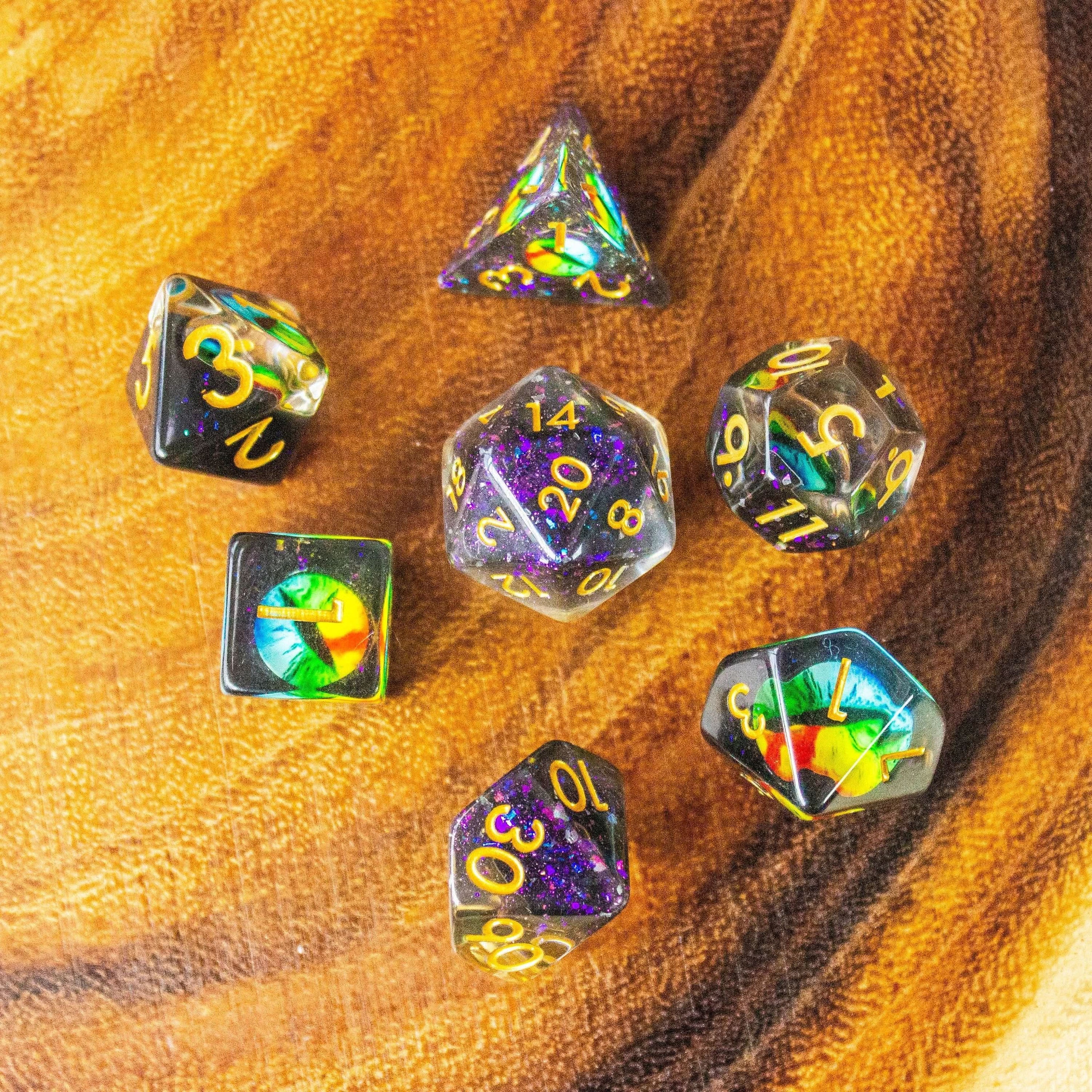Two Tone Snake Eyes TTRPG Dice, perfect for those Sorcerers who dare to roll the dice in serpentine style! - MysteryDiceGoblins