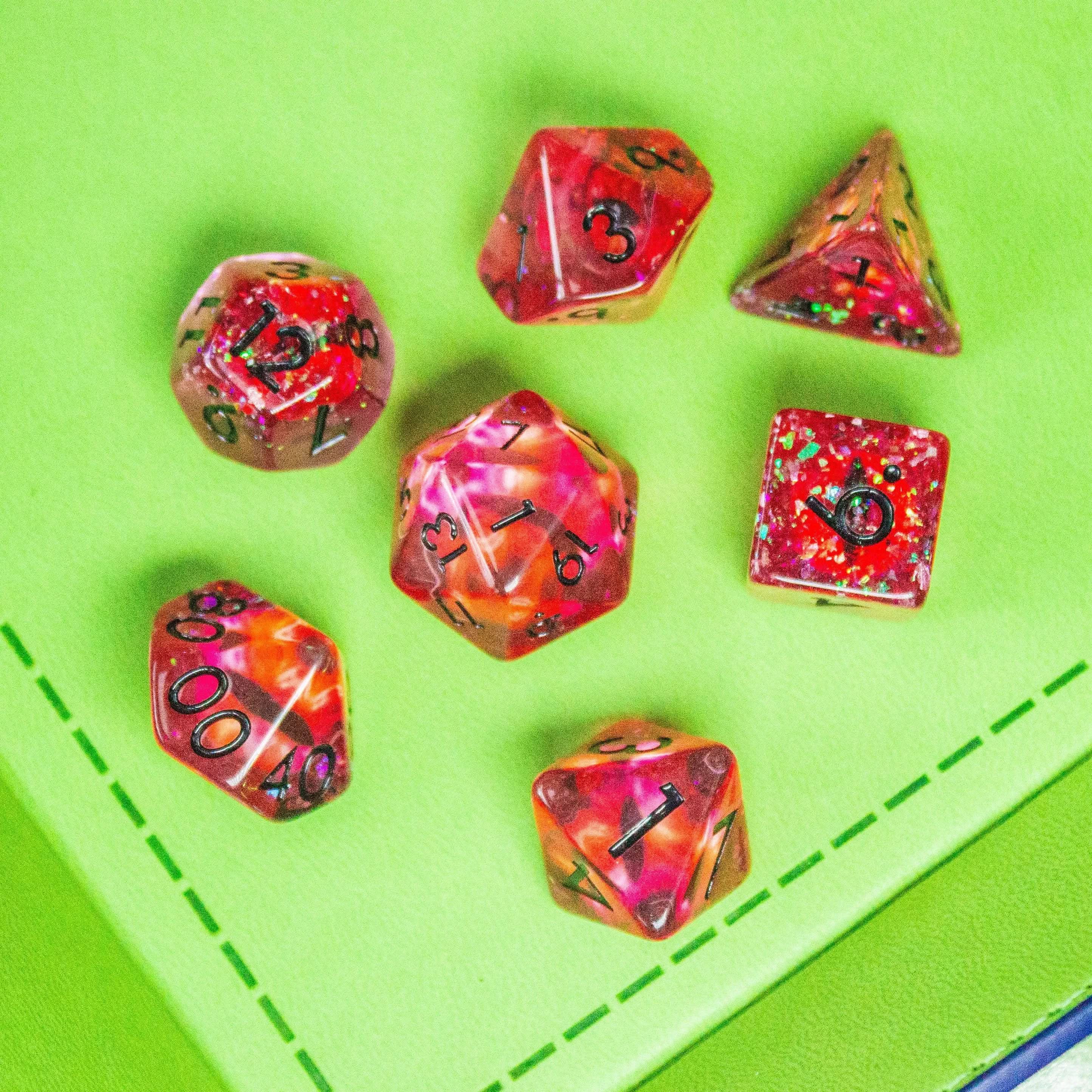 Red Evil Eye TTRPG dice | Evil Eye Dice (7) | Polyhedral Evil Dice - MysteryDiceGoblins