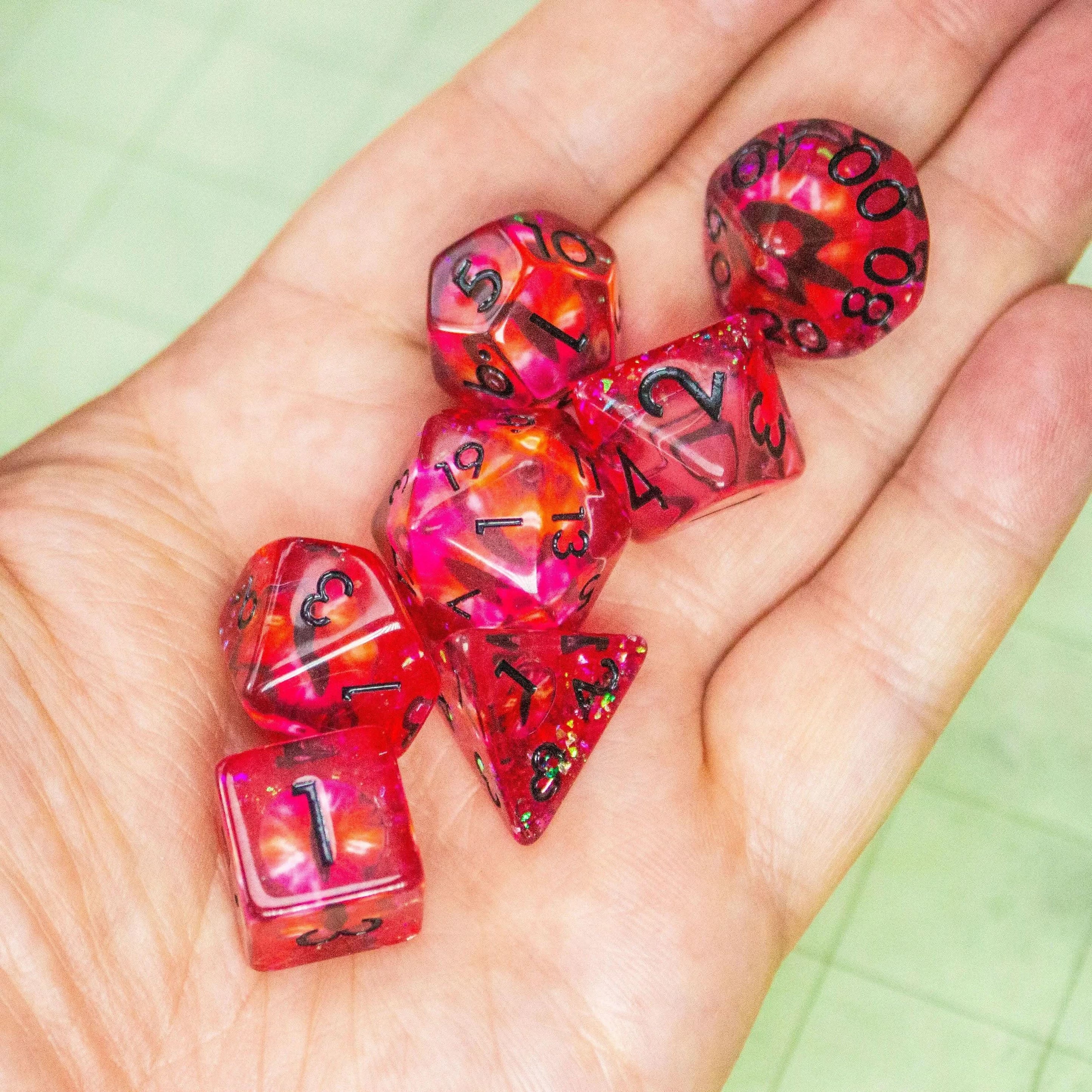 Red Evil Eye TTRPG dice | Evil Eye Dice (7) | Polyhedral Evil Dice - MysteryDiceGoblins