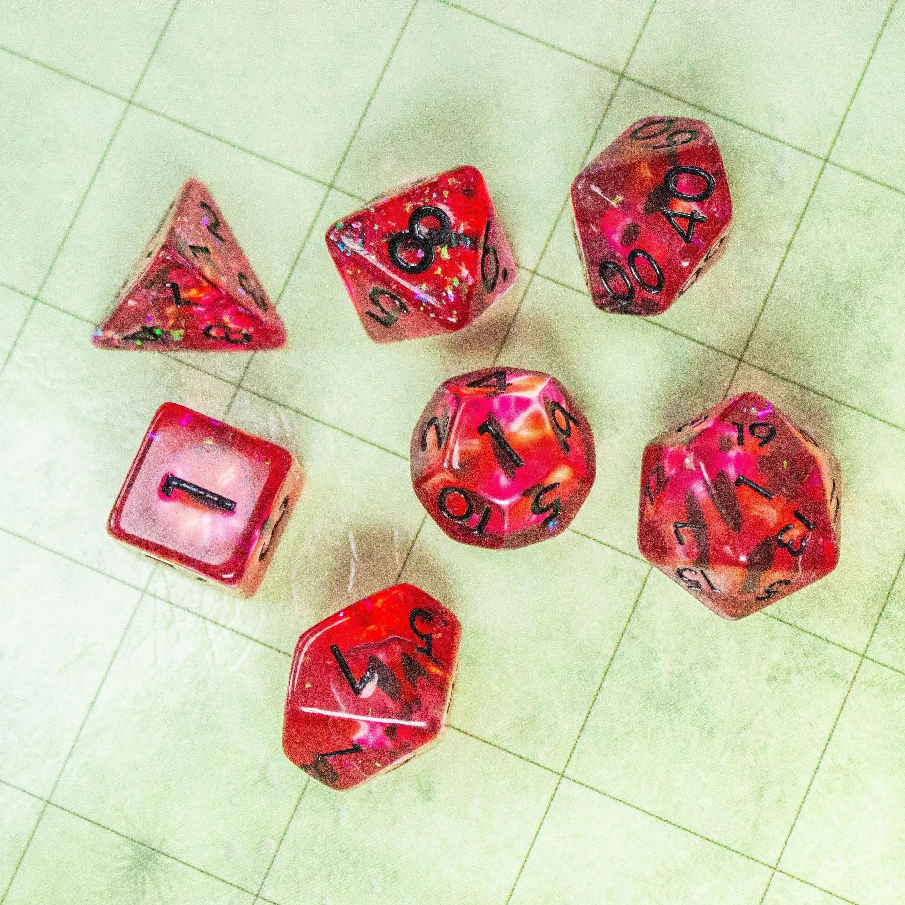 Red Evil Eye TTRPG dice | Evil Eye Dice (7) | Polyhedral Evil Dice - MysteryDiceGoblins