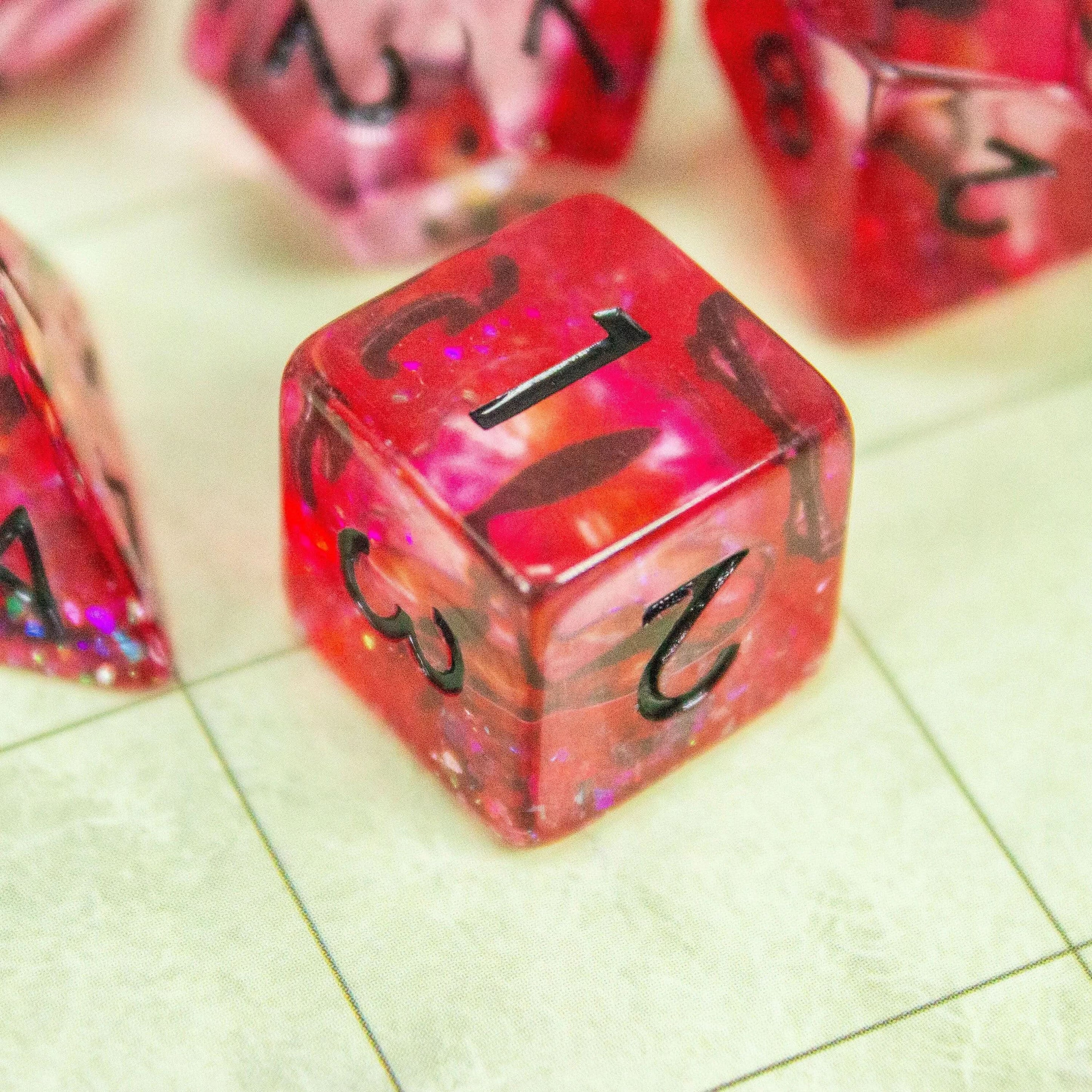 Red Evil Eye TTRPG dice | Evil Eye Dice (7) | Polyhedral Evil Dice - MysteryDiceGoblins