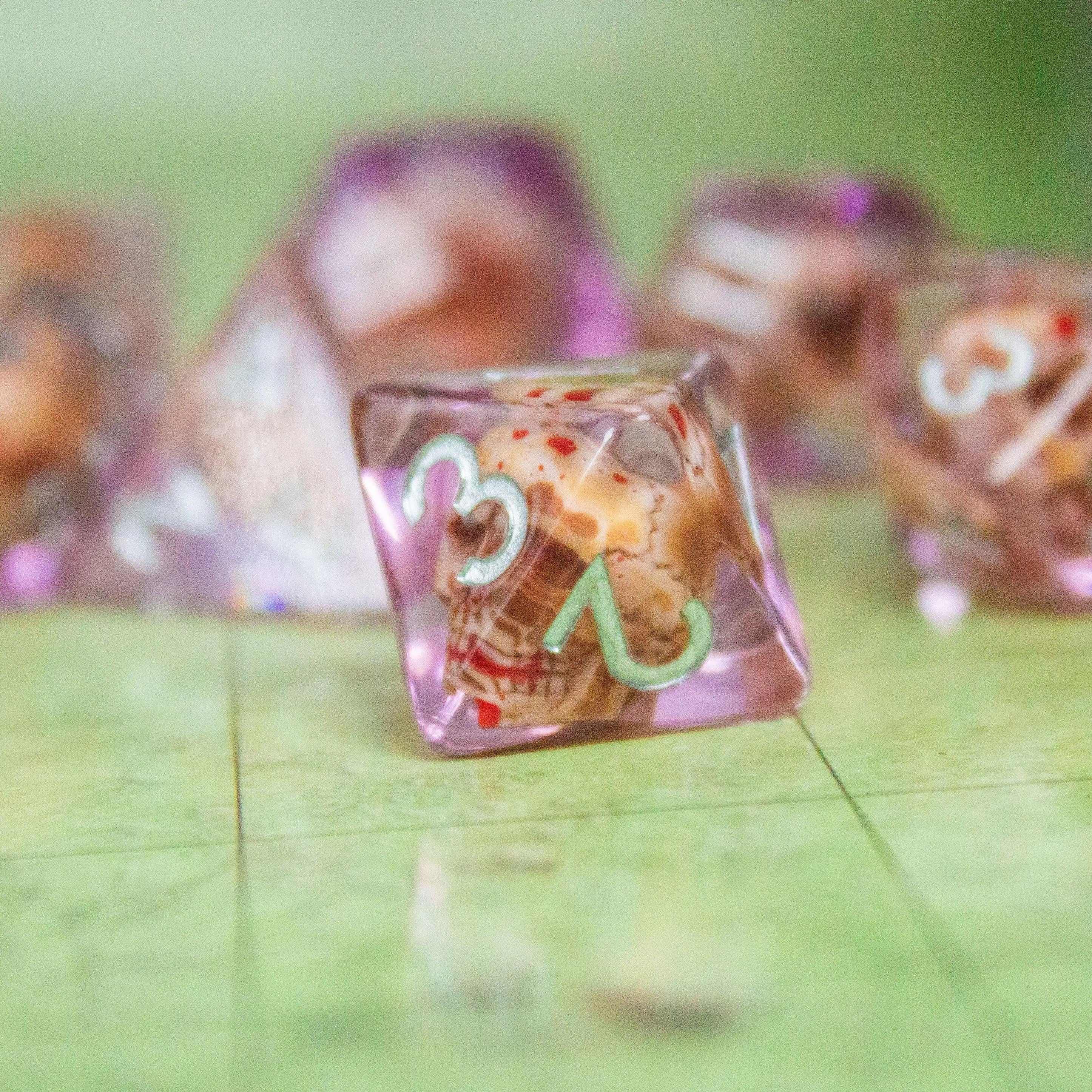 Tranparent Pink Skull TTRPG Dice Set| Transparent See through Dice (7) | Polyhedral Dice - MysteryDiceGoblins