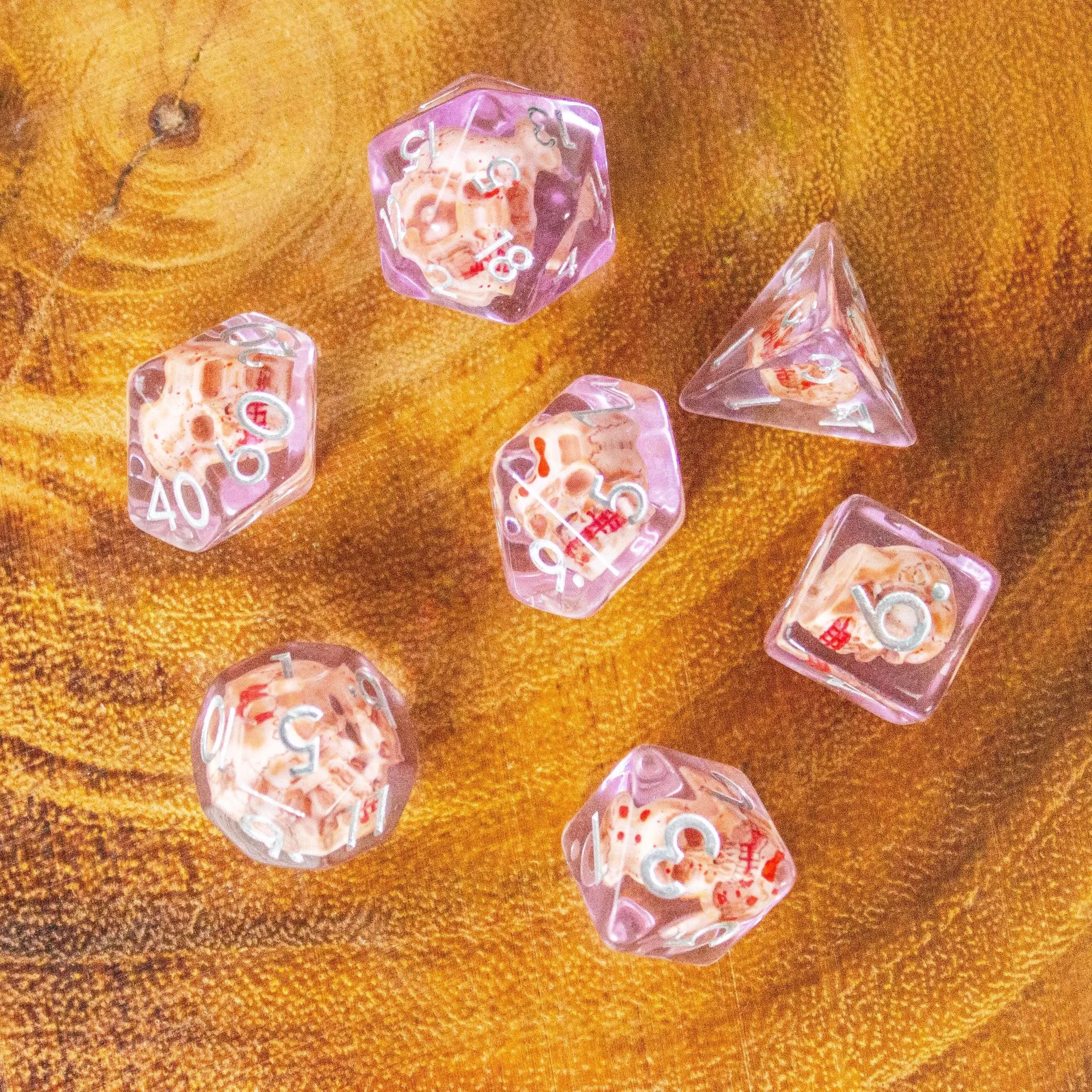 Tranparent Pink Skull Dice Set