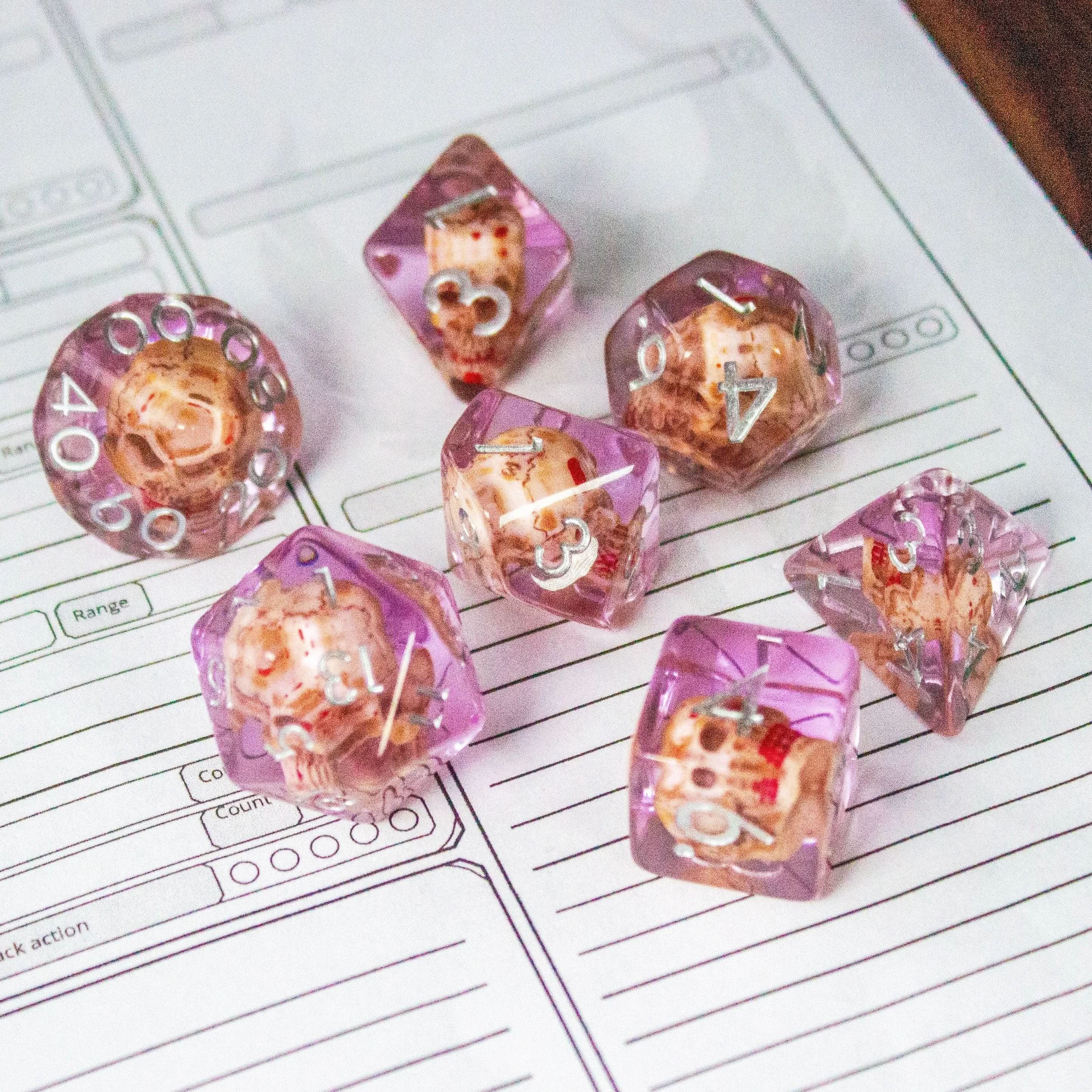 Tranparent Pink Skull Dice Set
