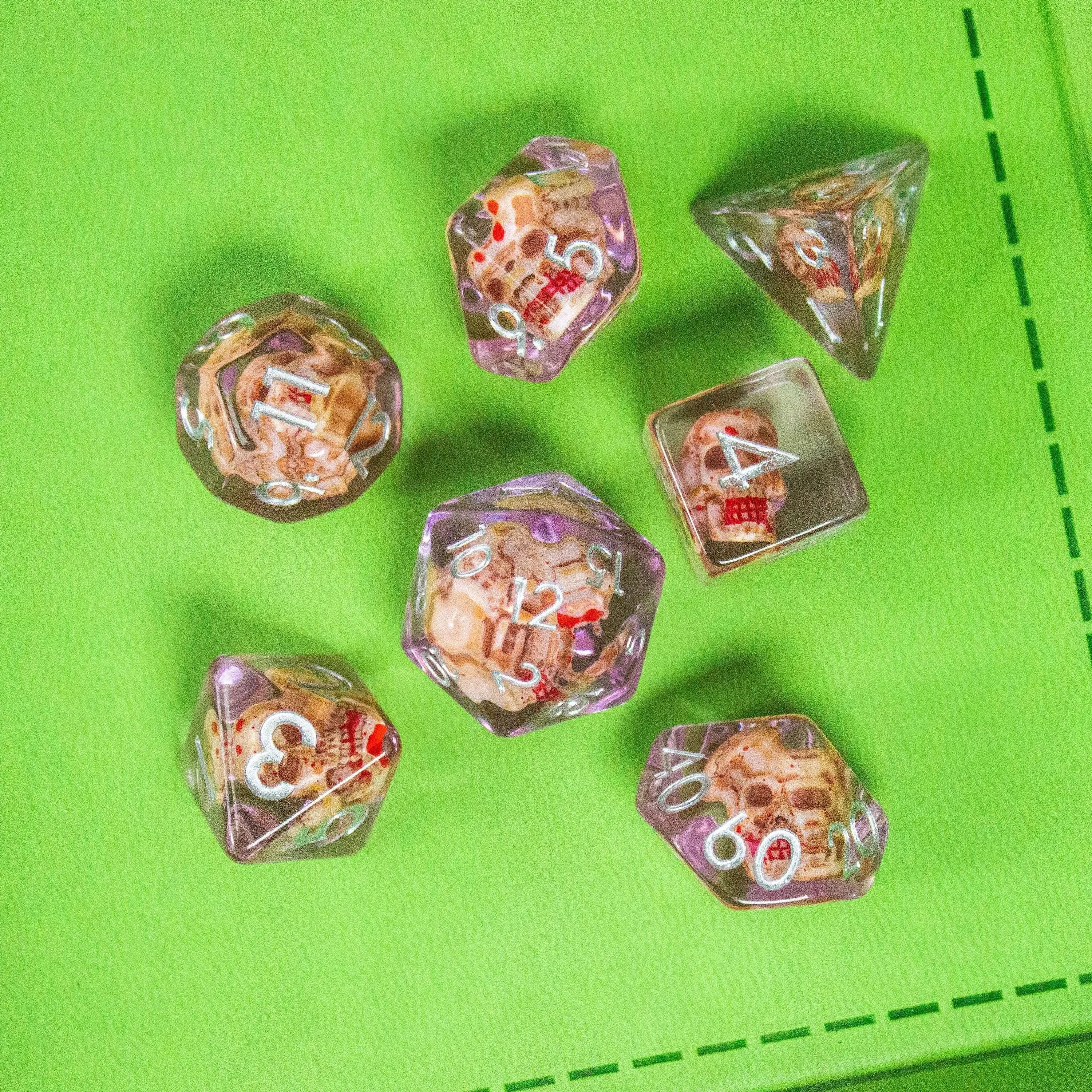 Tranparent Pink Skull Dice Set