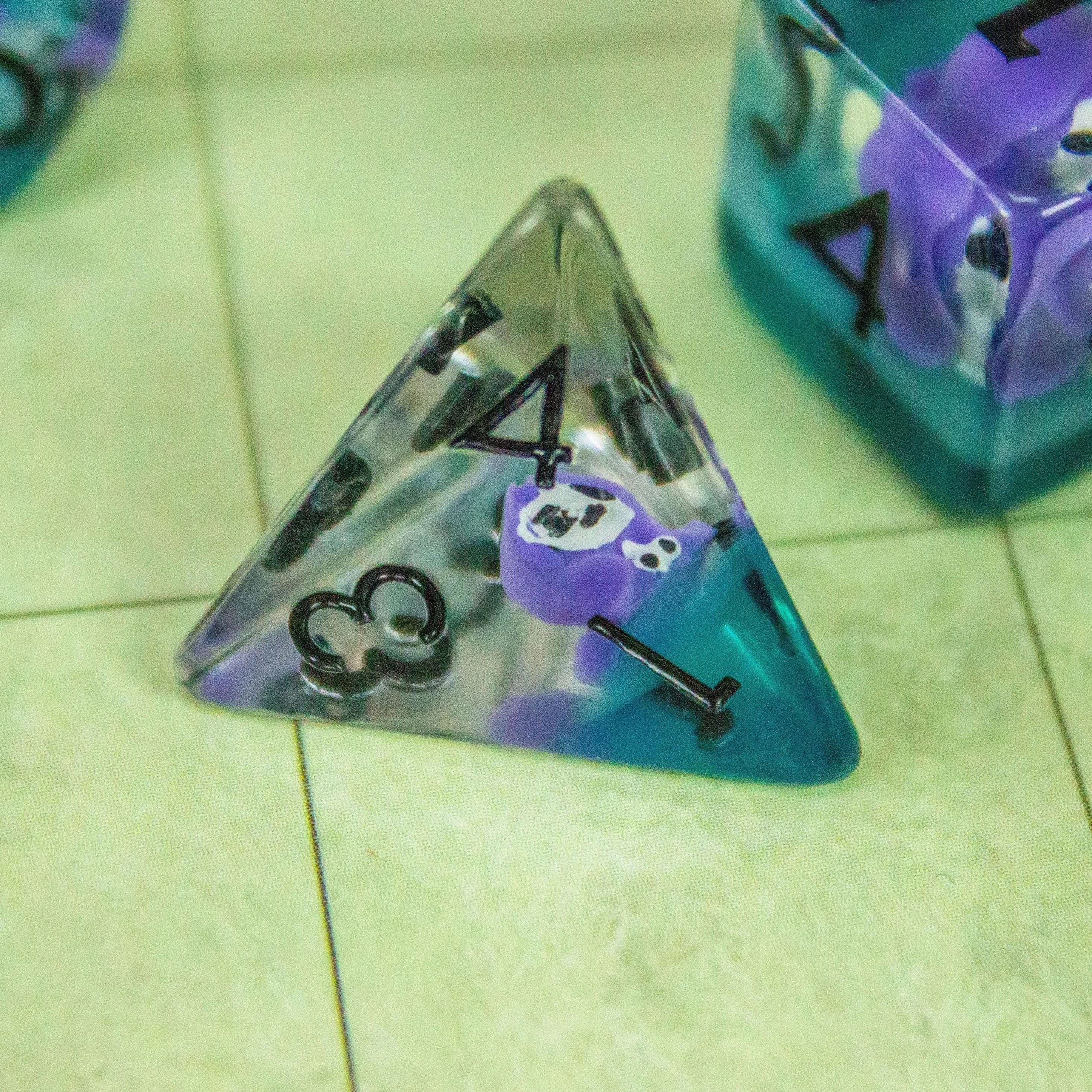 Purple Grim Reaper TTRPG Dice Set| Red and Clear Transparent Dice (7) | Polyhedral Dice - MysteryDiceGoblins