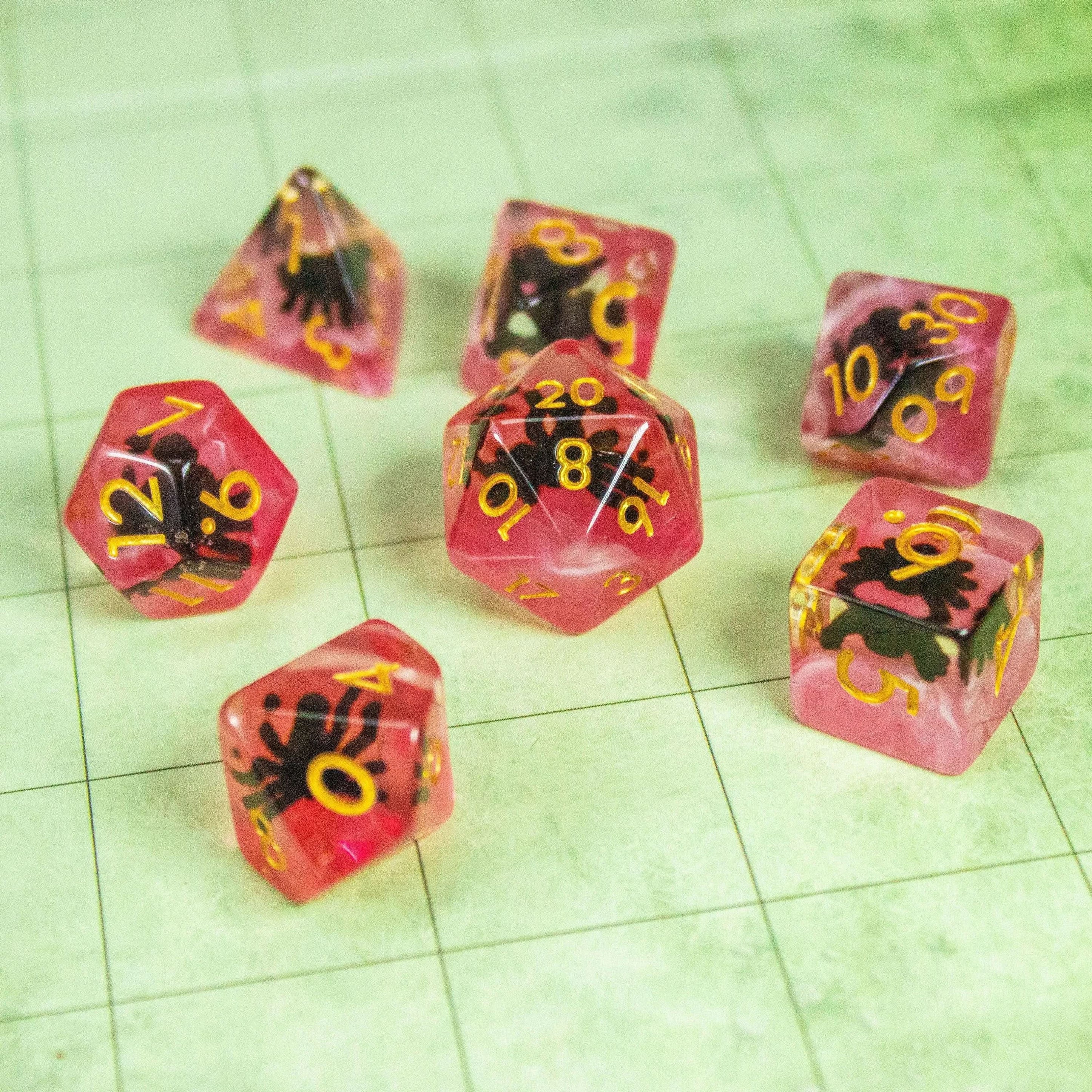Spiders TTRPG Dice Set| Pink and Clear Transparent Dice (7) | Polyhedral Dice - MysteryDiceGoblins