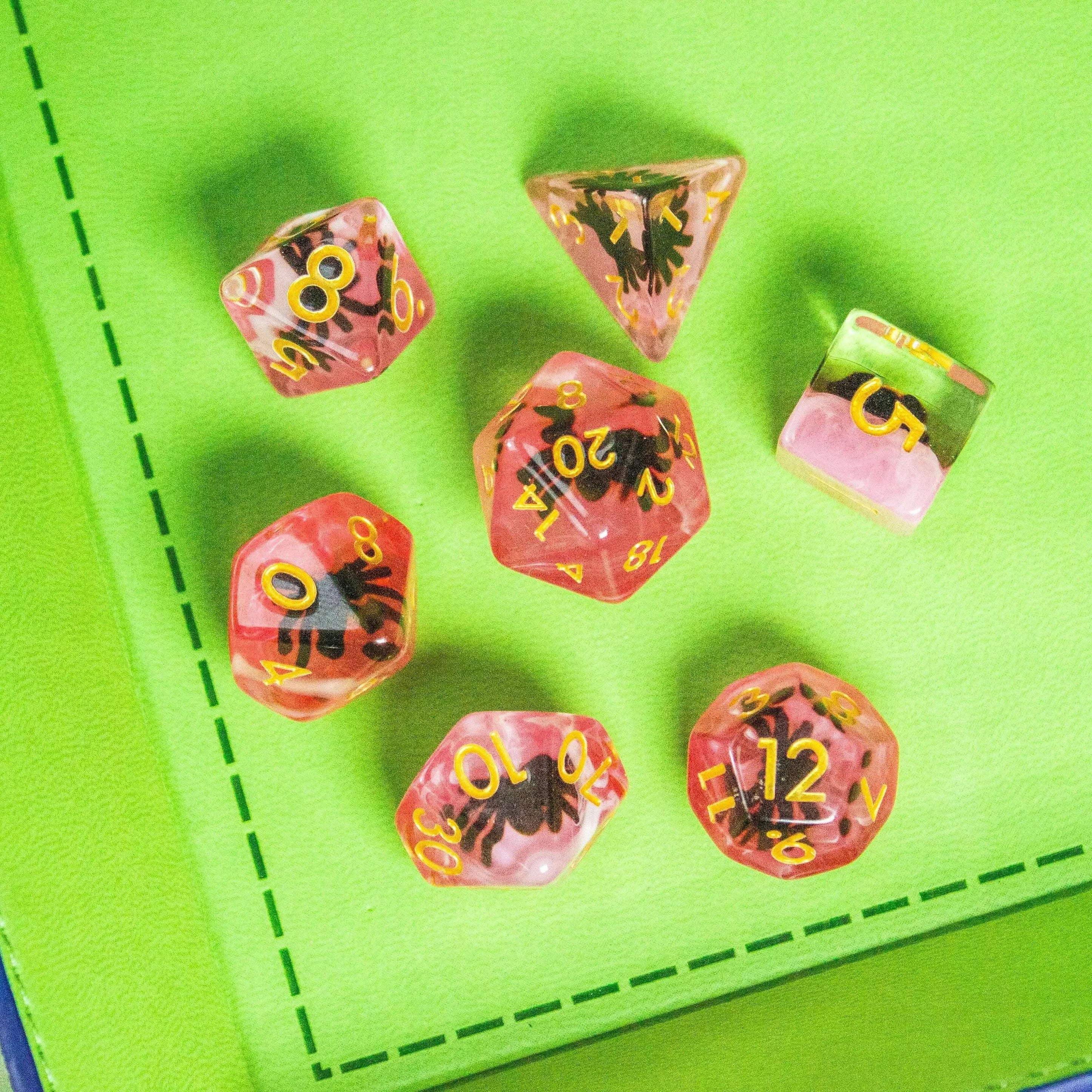 Spiders TTRPG Dice Set| Pink and Clear Transparent Dice (7) | Polyhedral Dice - MysteryDiceGoblins