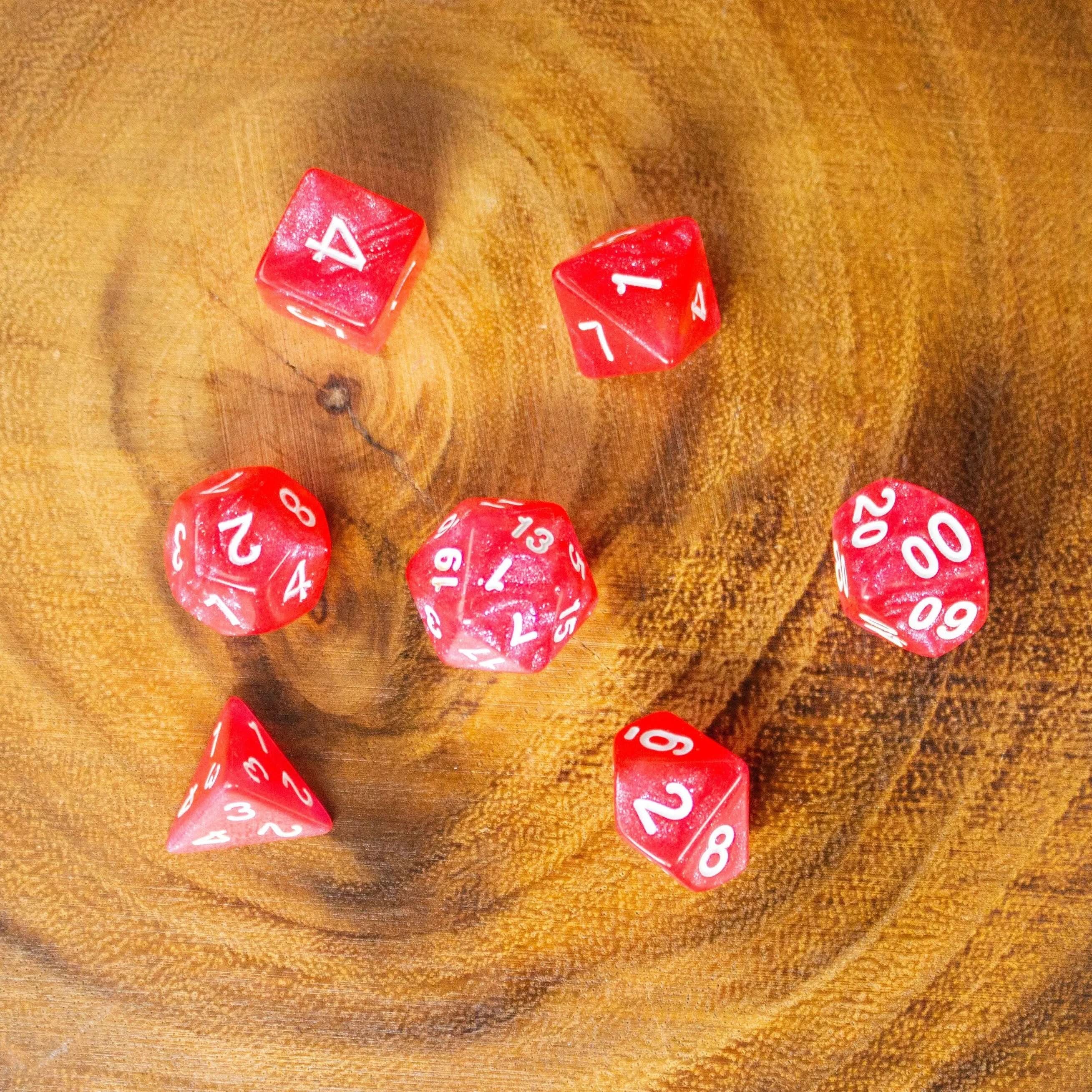 Pink Orchid Shimmer Dice With White Numbers TTRPG Dice, roll with sophistication with these blue polyhedral dice - MysteryDiceGoblins