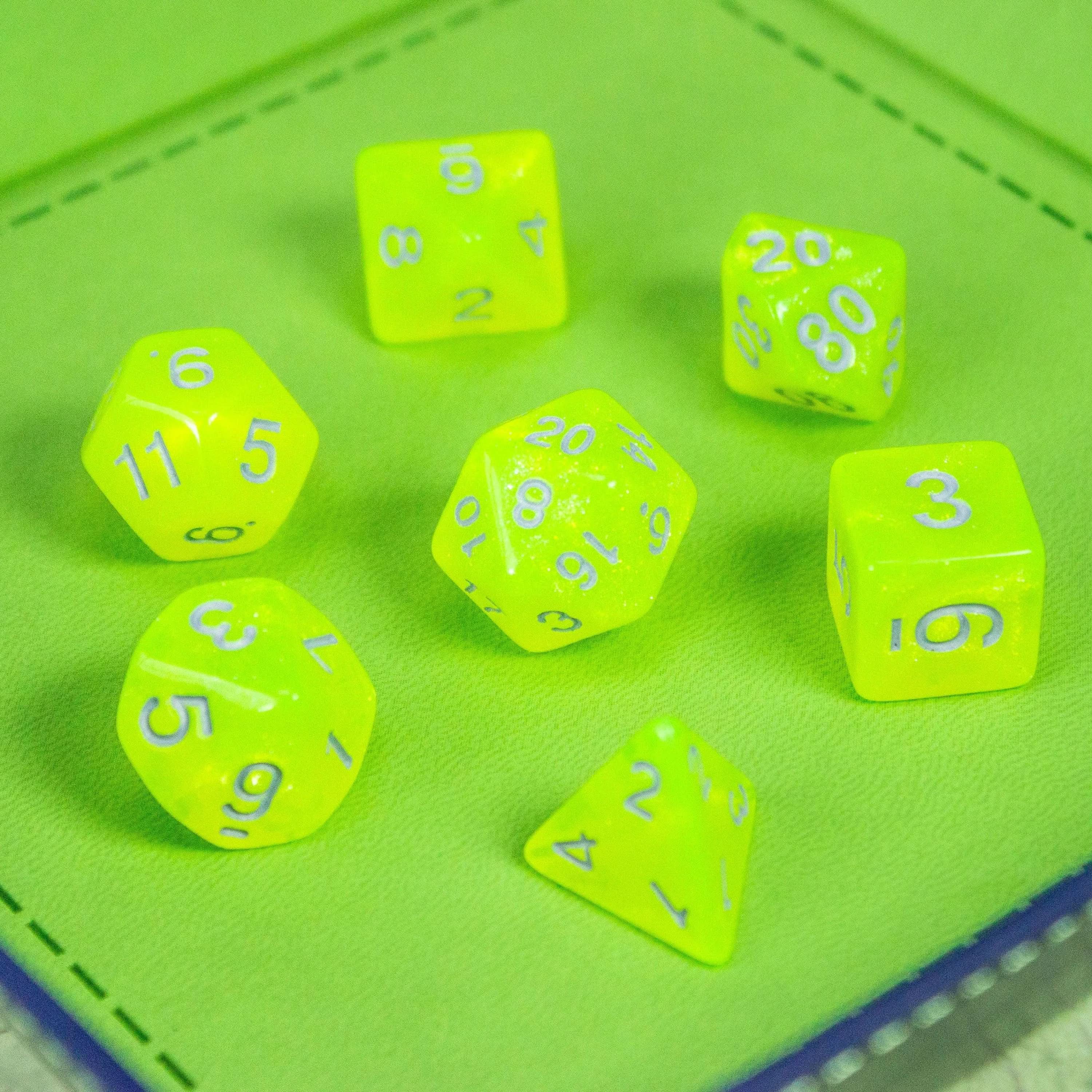 Neon Yellow Shimmer Dice Set