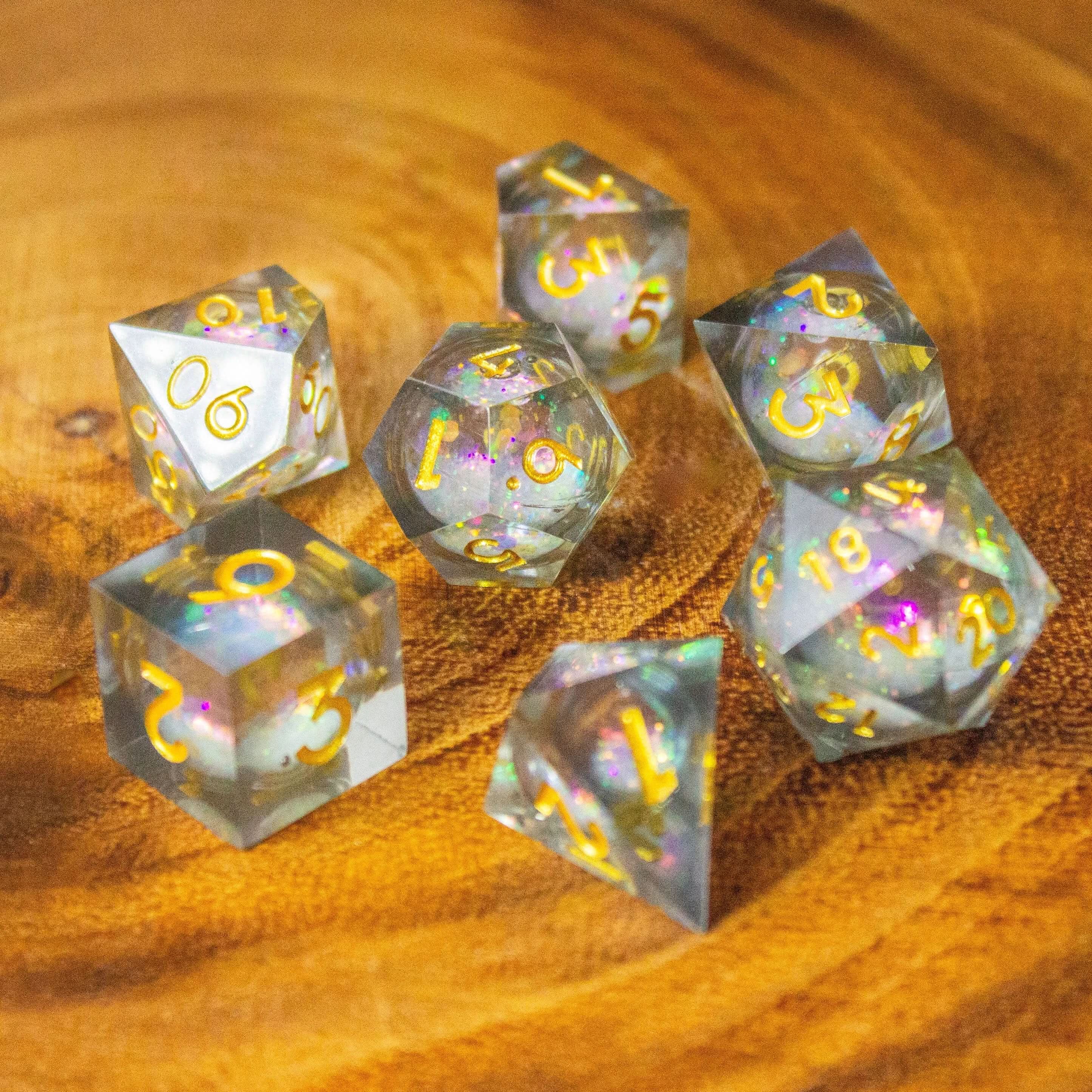 Black Liquid Core Shimmer Dice with Gold Numbering