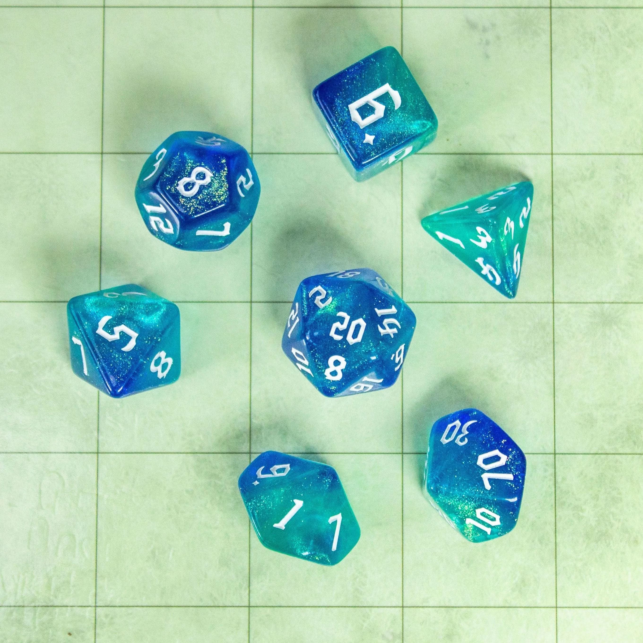 Ocean Fog TTRPG Dice. Channel the ethereal with these captivating, easy to read premium dice. Give your game a bit of sparkle. - MysteryDiceGoblins