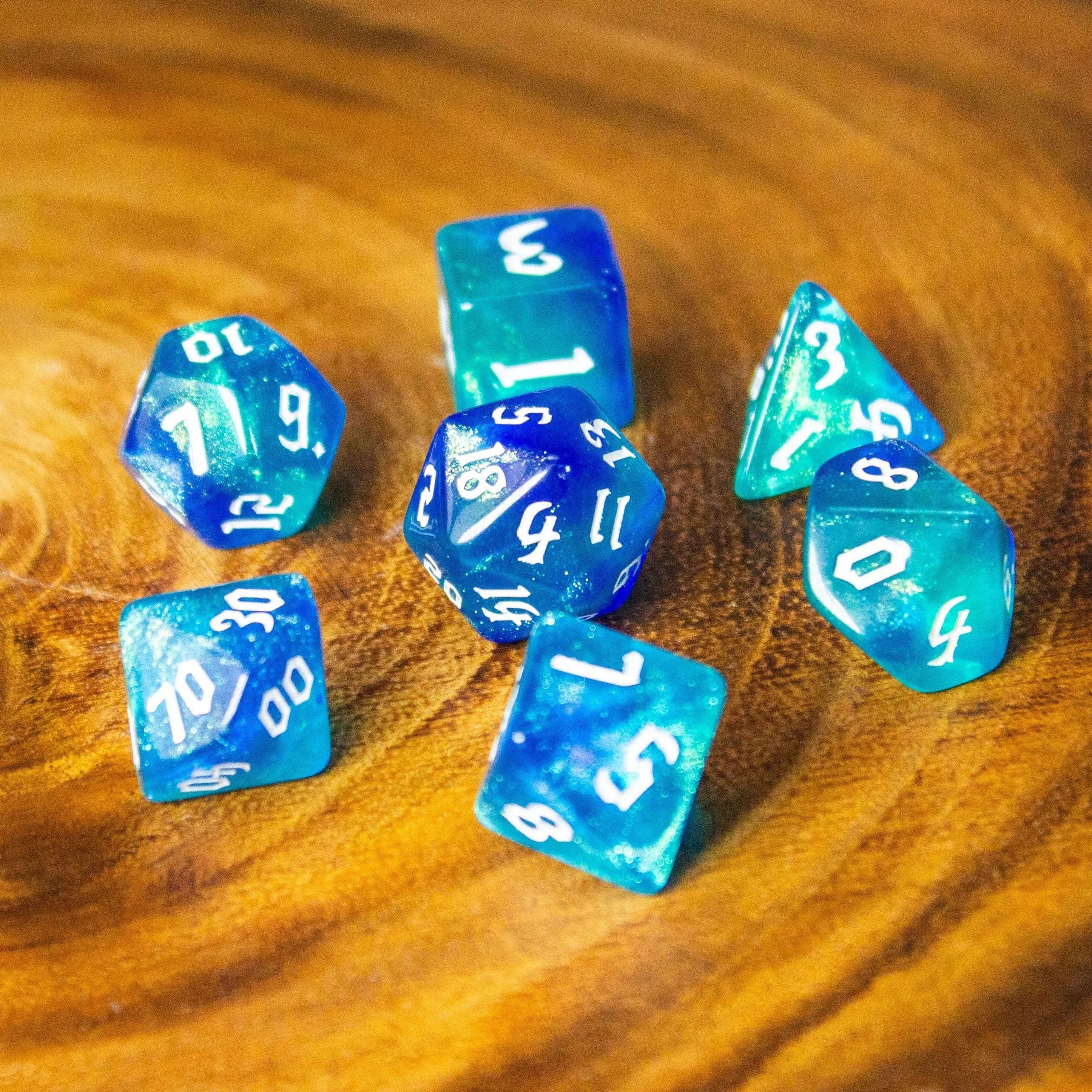 Ocean Fog TTRPG Dice. Channel the ethereal with these captivating, easy to read premium dice. Give your game a bit of sparkle. - MysteryDiceGoblins